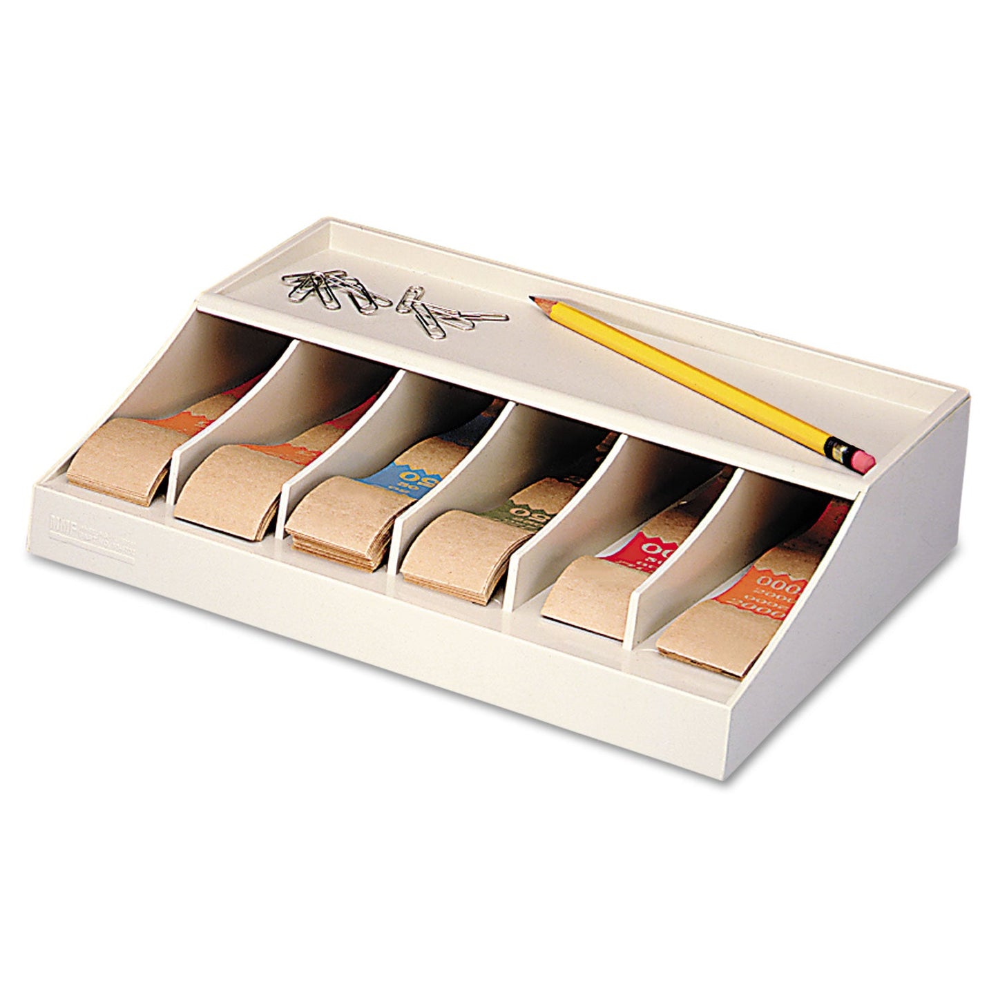MMF Industries Bill Strap Rack, 6 Compartments, 10.63 x 8.31 x 2.31, ABS Thermoplastic, Putty