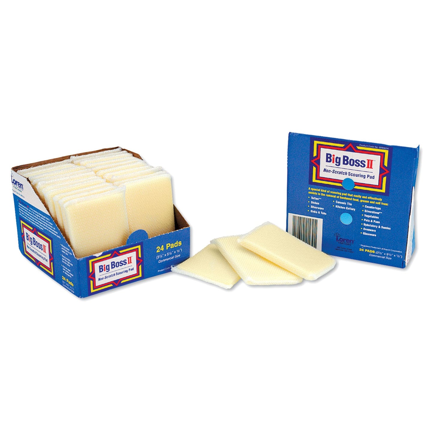 Big Boss II Non-Scratch Scouring Pads, 3.5 x 5.5, Yellow, 24/Carton
