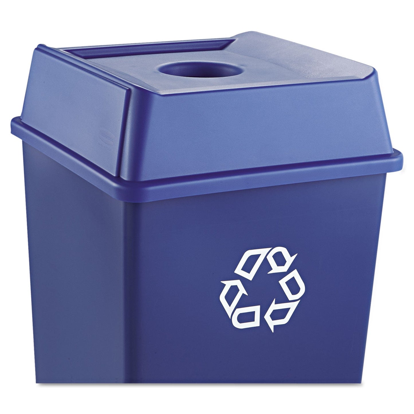 Rubbermaid Untouchable Bottle and Can Recycling Top, Round Opening, 20.13w x 20.13d x 6.25h, Blue