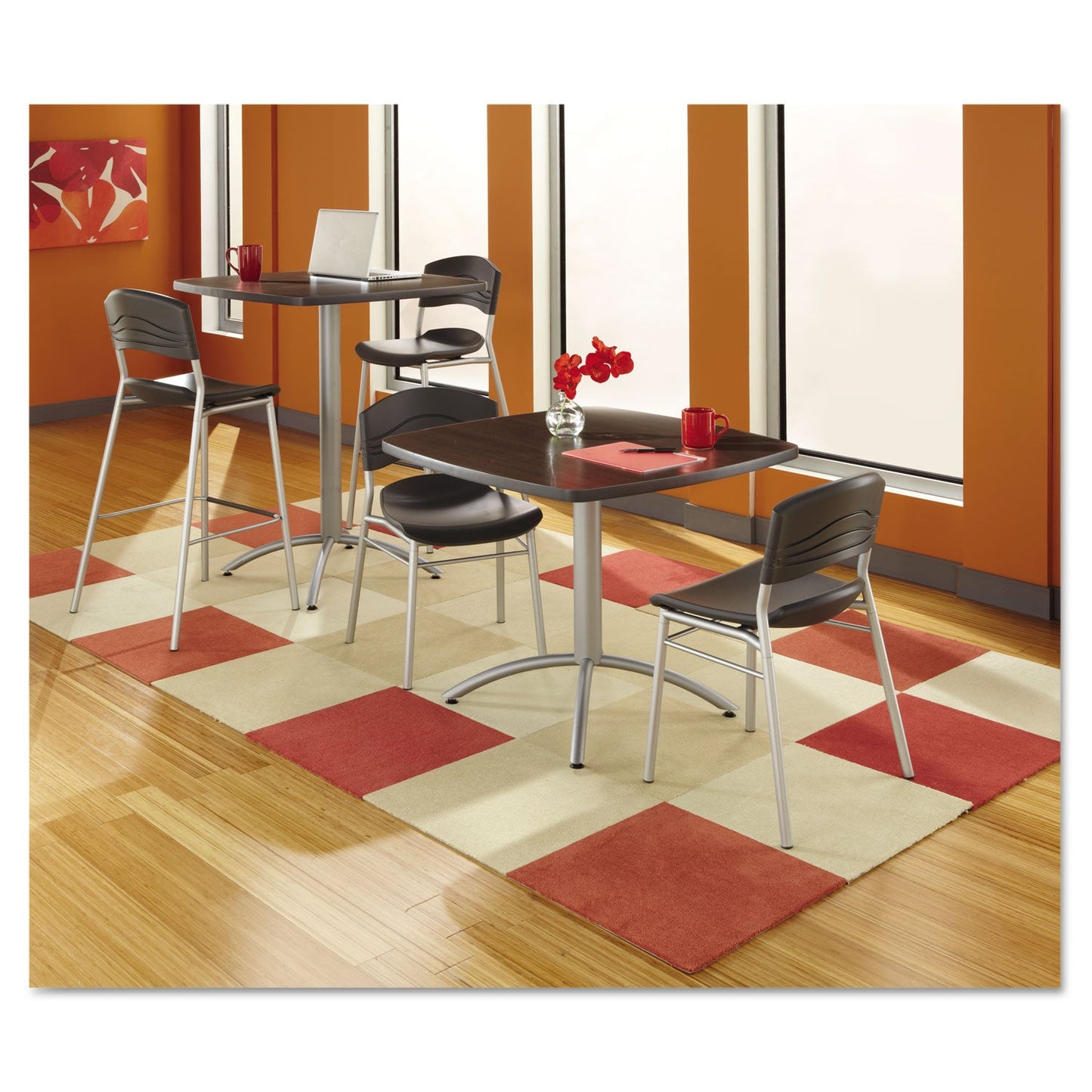 Iceberg CafeWorks Stool, Supports Up to 225 lb, Graphite Seat/Back, Silver Base