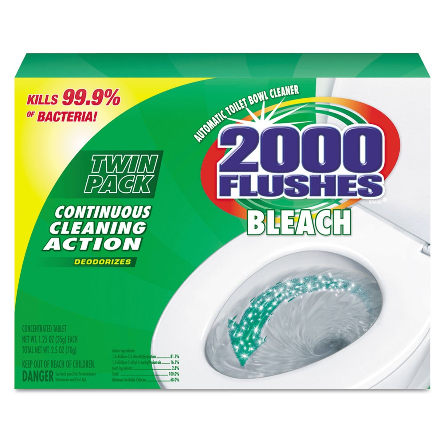 WD-40 2000 Flushes Plus Bleach, 1.25oz, Box, 2/Pack, 6 Packs/Carton