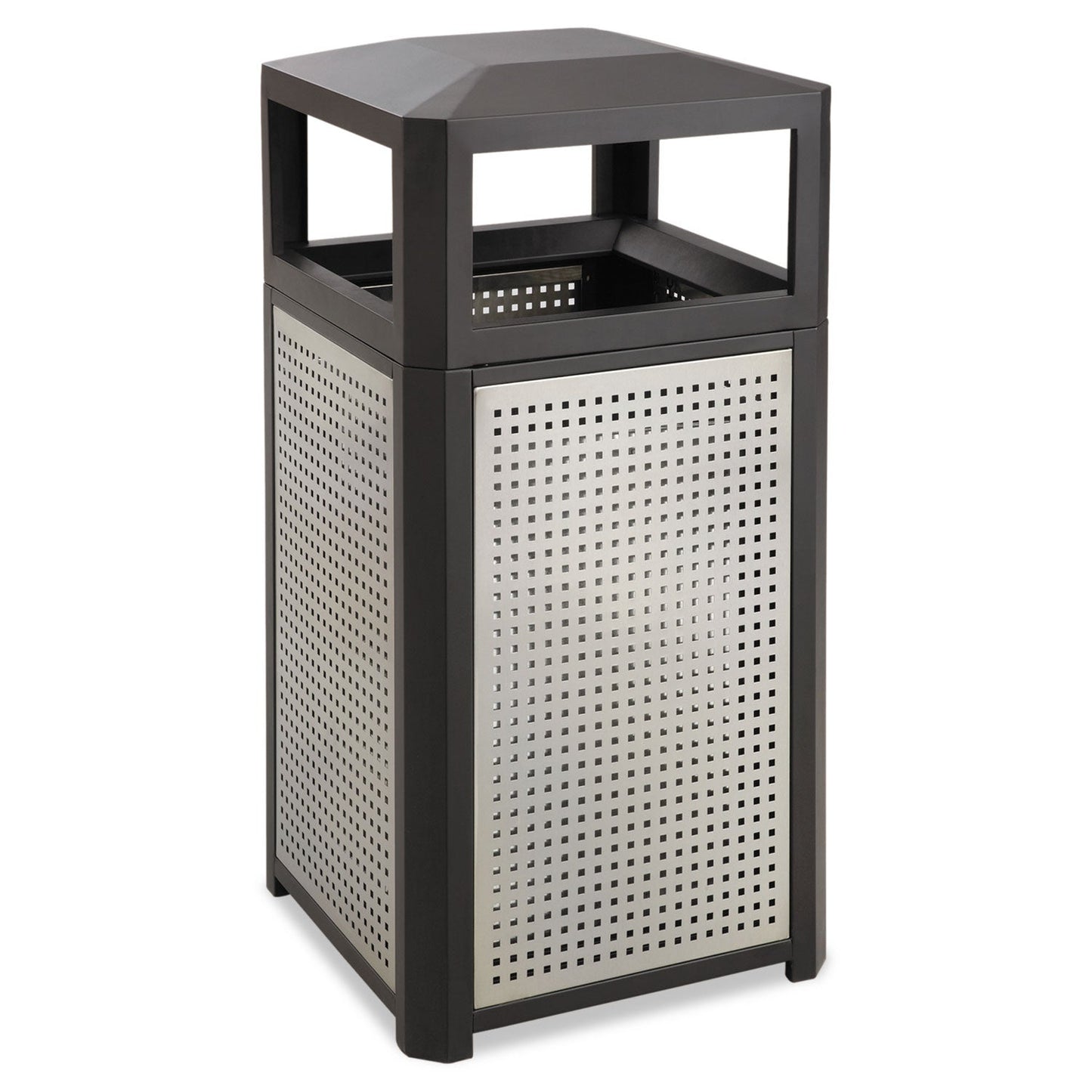Safco Evos Series Steel Waste Container, 15 gal, Black