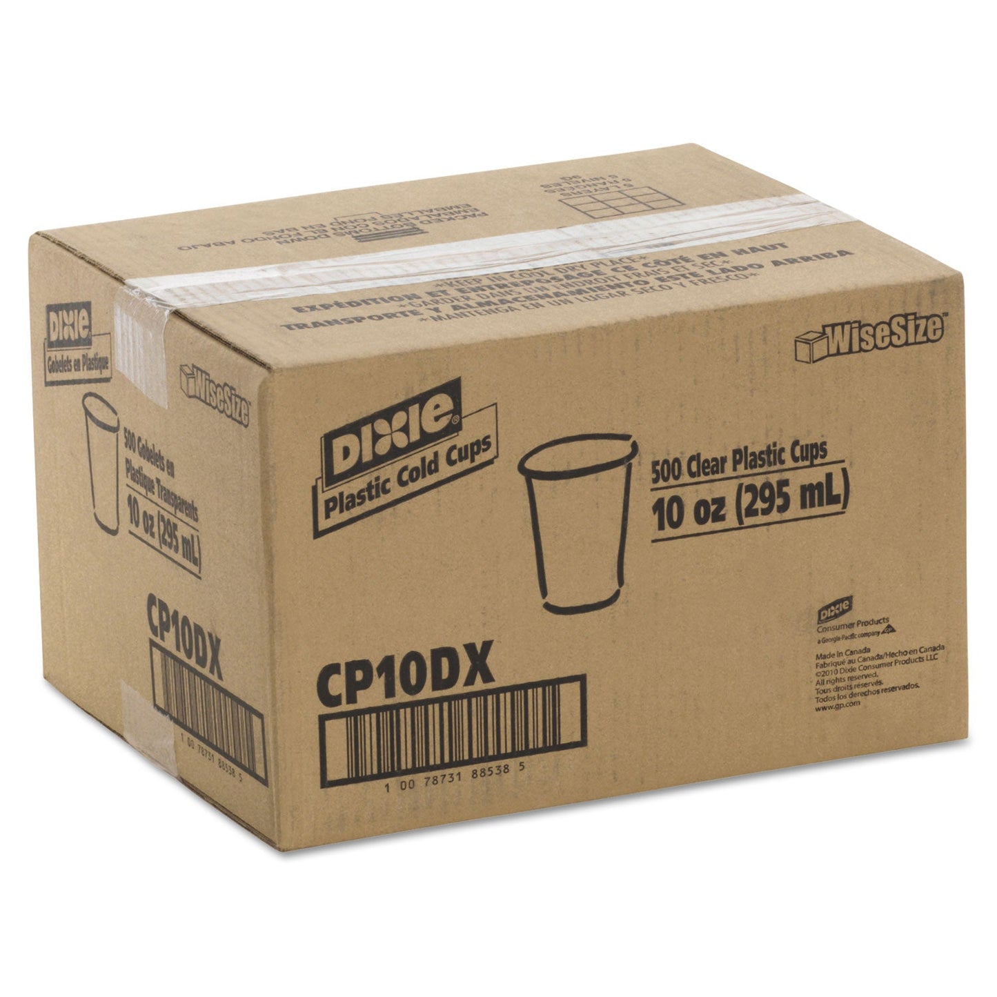 Dixie Clear Plastic PETE Cups, 10 oz, WiseSize, 25/Pack, 20 Packs/Carton