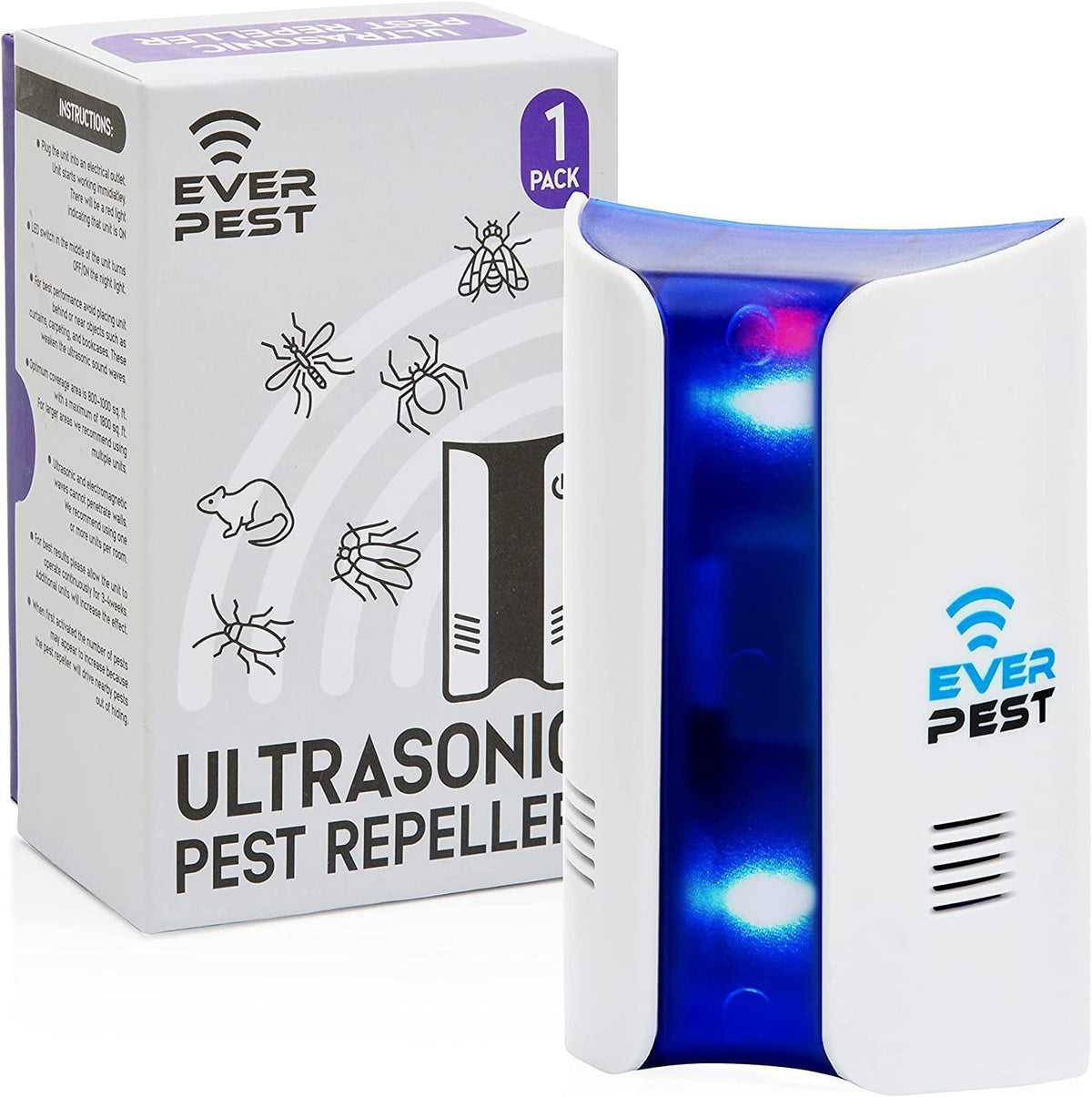 Ultrasonic Pest Control Repeller Plug in 2 Pack Device Repels Cockroach Cricket Bug Flea Fruit Flies Deterrent Ultrasound Insect Mice Roach Rat Scorpion Bat Squirrel Rodent Spider Wasp