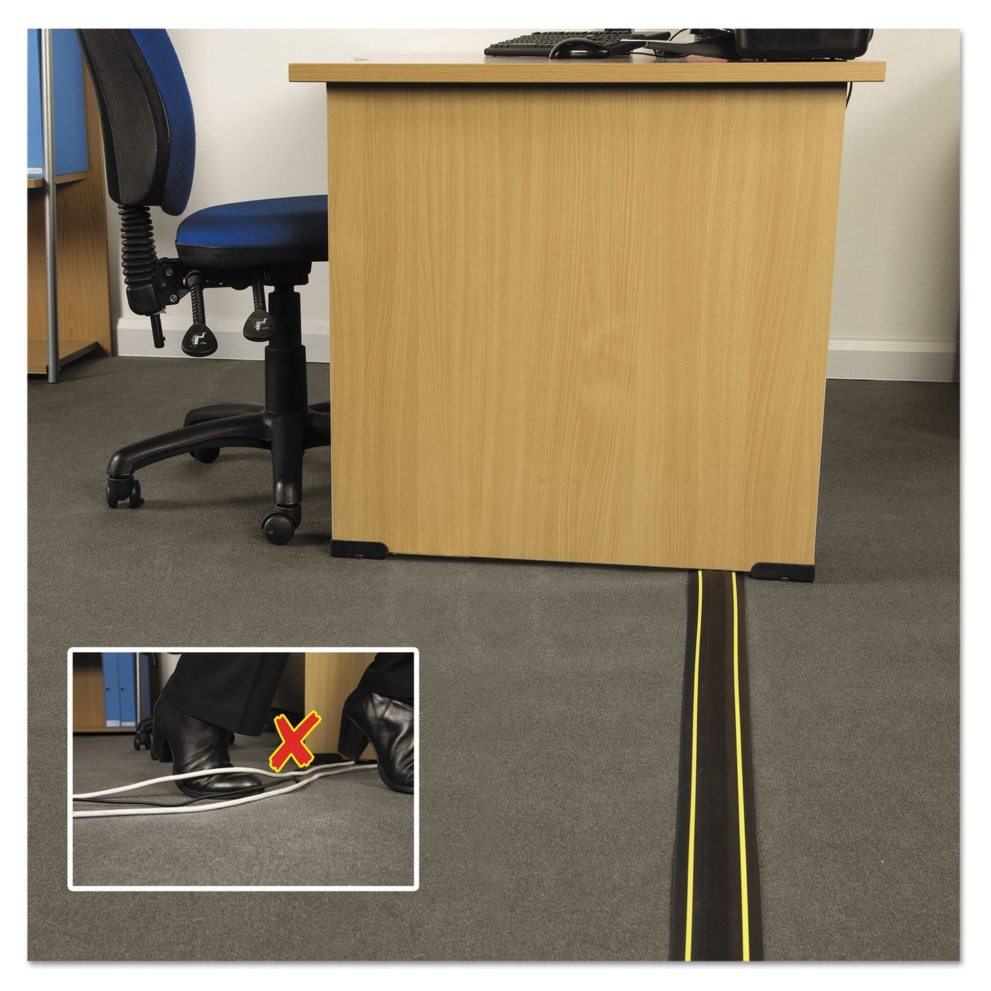 D-Line Medium-Duty Floor Cable Cover, 3.25 x 0.5 x 6 ft, Black with Yellow Stripe