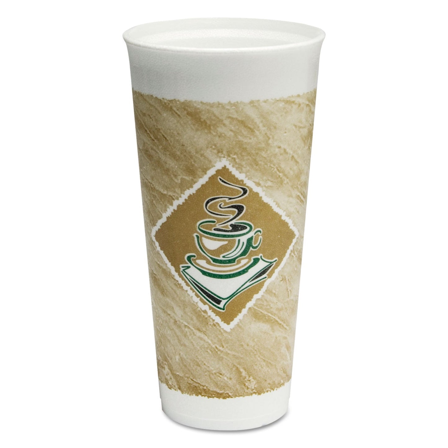 Dart Cafe G Foam Hot/Cold Cups, 24 oz, Brown/Green/White, 20/Bag, 25 Bags/Carton