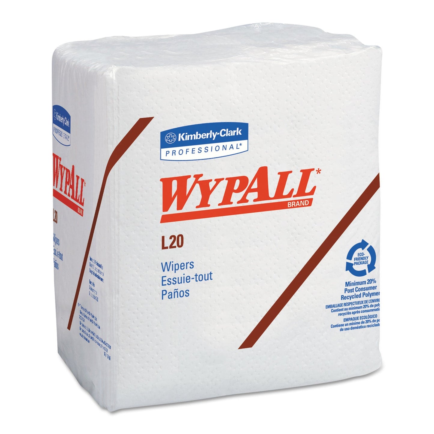 WypAll L20 Towels, 1/4 Fold, 4-Ply, 12.5 x 13, White, 68/Pack, 12/Carton