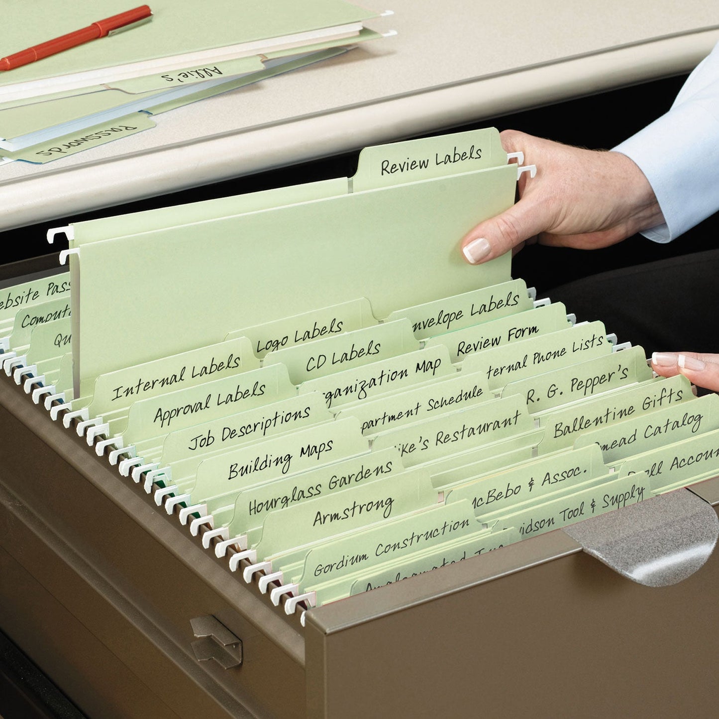 Smead FasTab Hanging Folders, Letter Size, 1/3-Cut Tabs, Moss, 20/Box