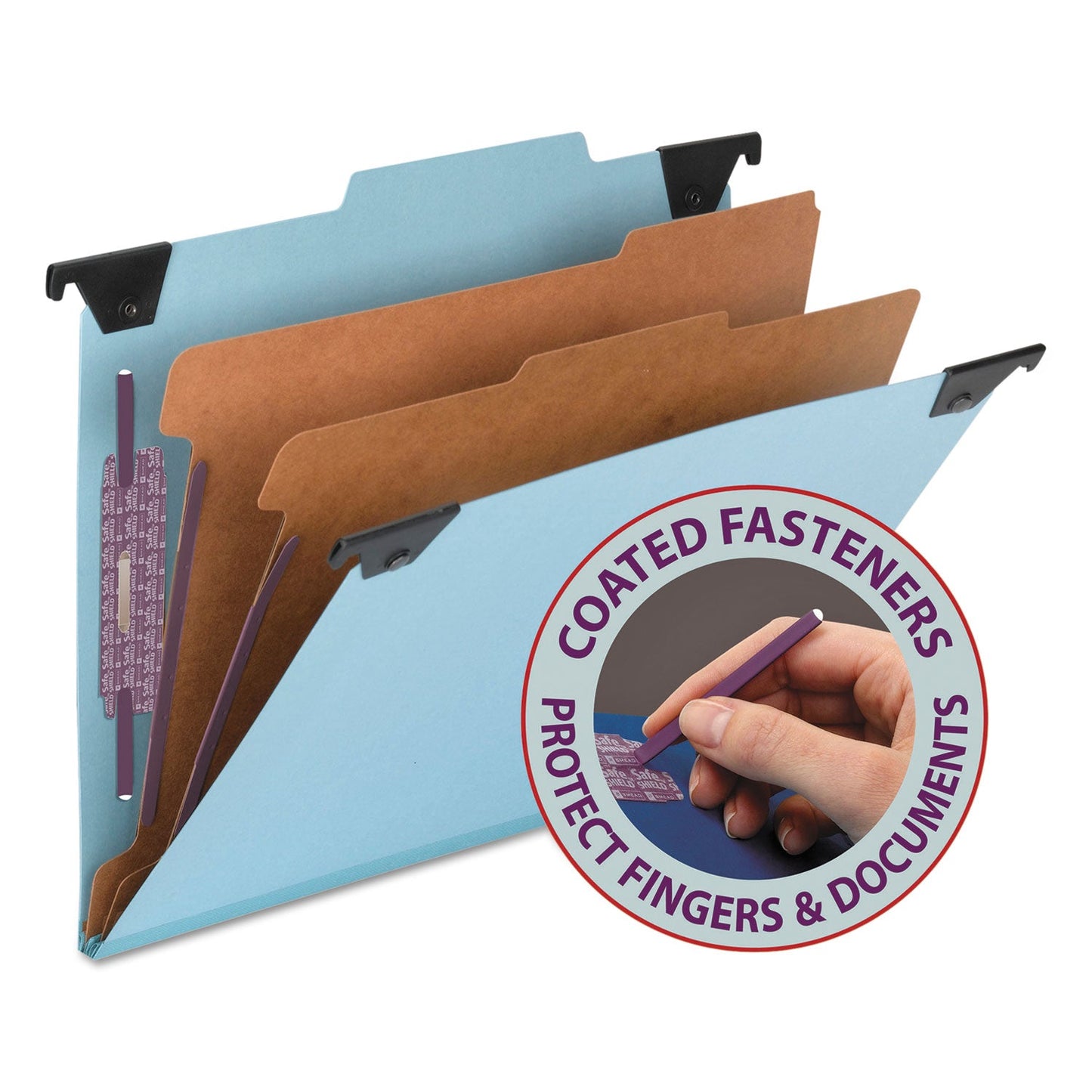 Smead FasTab Hanging Pressboard Classification Folders, 2 Dividers, Letter Size, Blue
