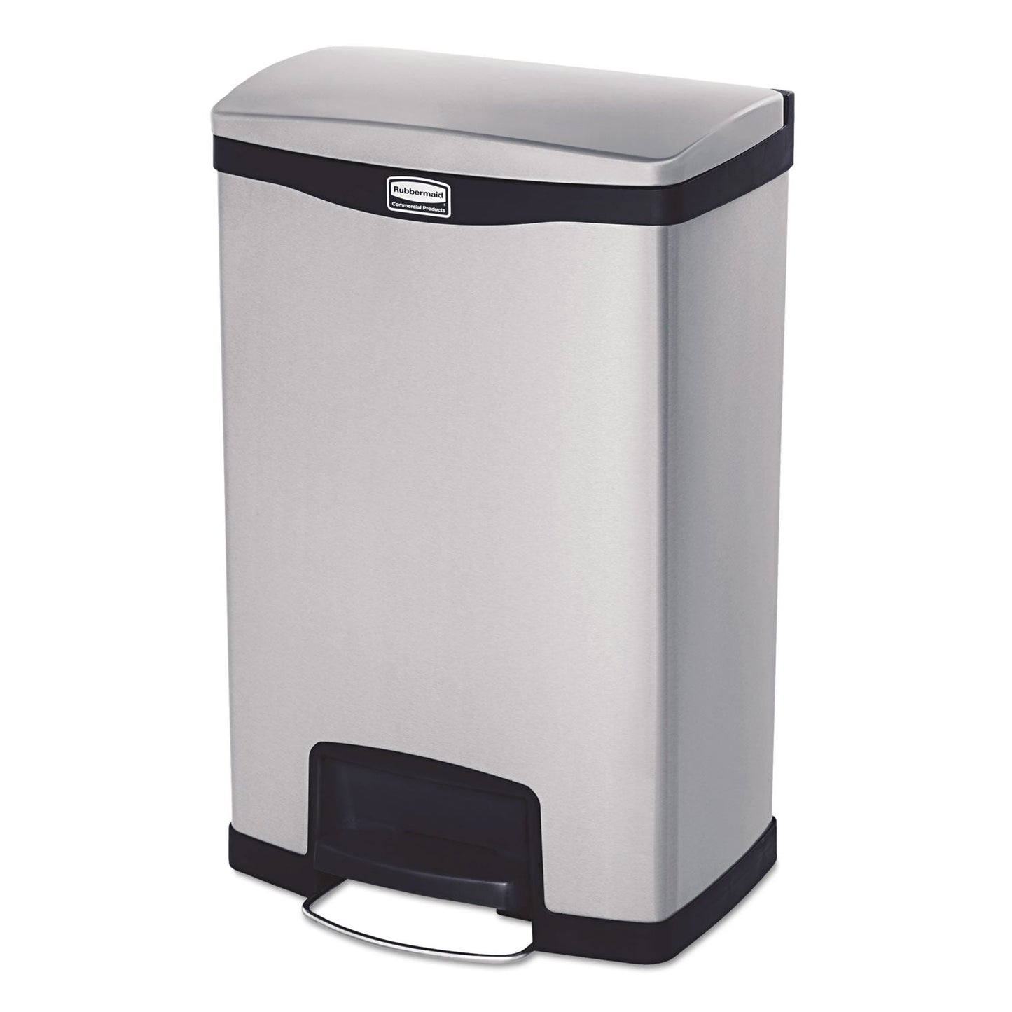 Rubbermaid Slim Jim Stainless Steel Step-On Container, Front Step Style, 13 gal, Black