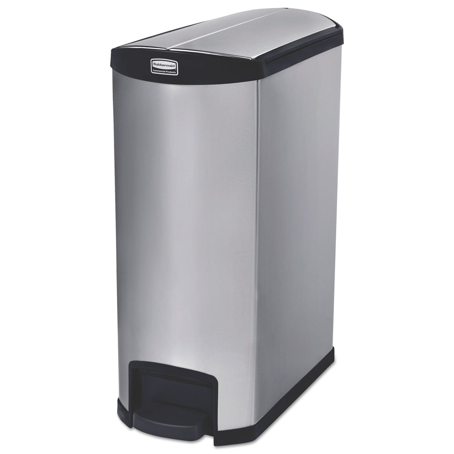 Rubbermaid Slim Jim Stainless Steel Step-On Container, End Step Style, 24 gal, Black