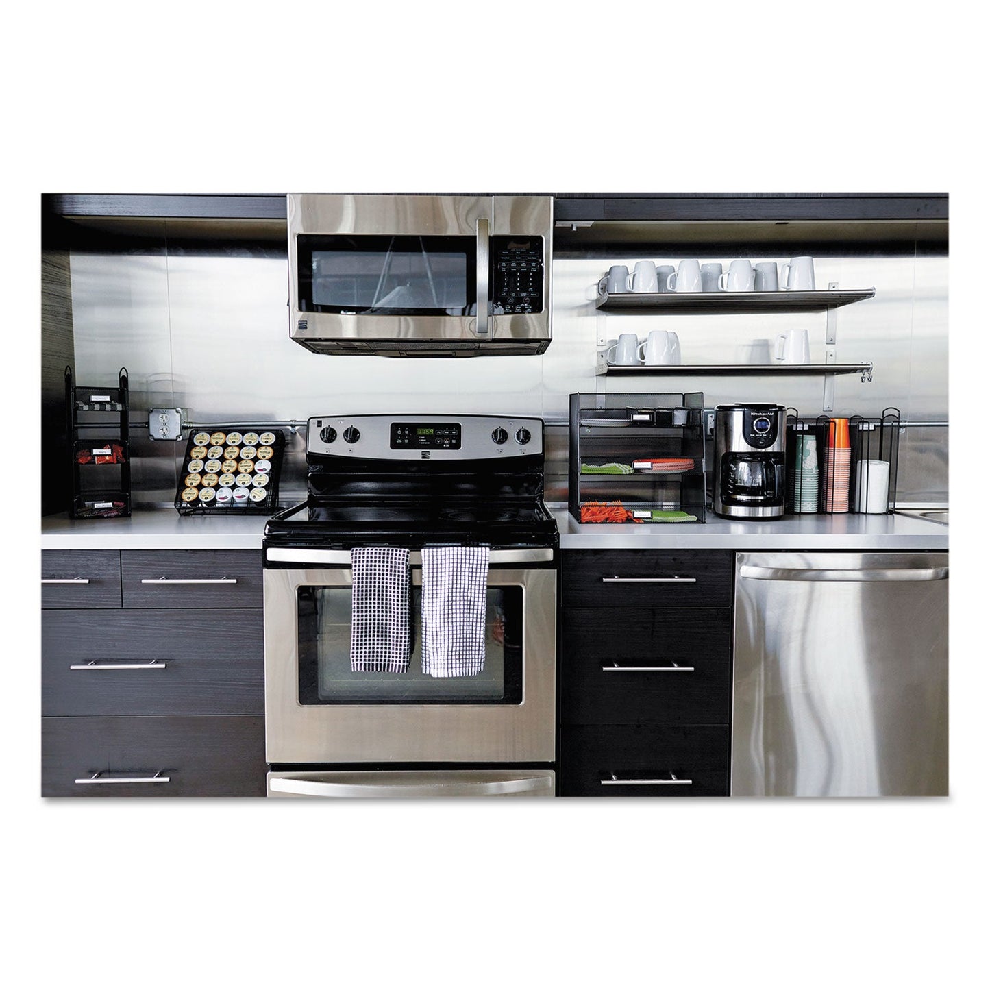 Safco Onyx Breakroom Organizers, 3 Compartments, 12.75 x 4.5 x 13.25, Steel Mesh, Black
