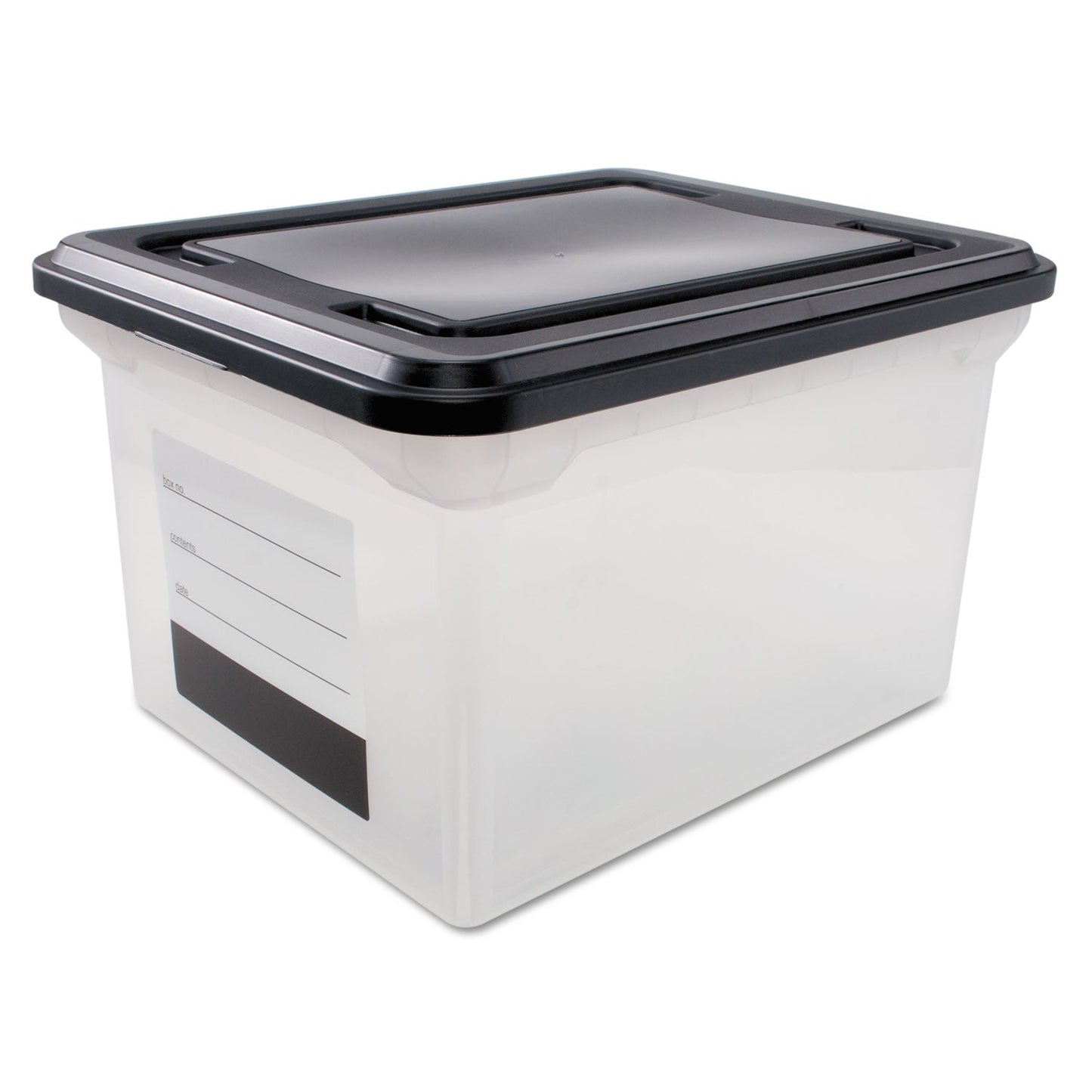 Innovative Storage Designs File Tote with Contents Label, Letter/Legal Files, 17.75" x 14" x 10.25", Clear/Black