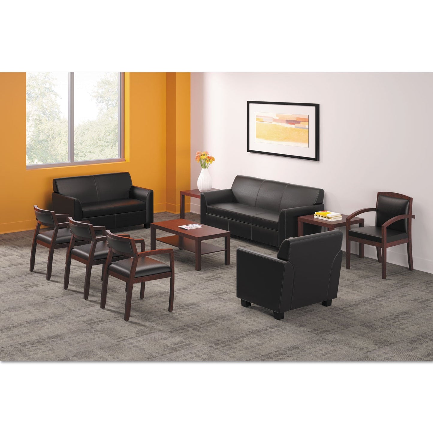 HON Circulate Leather Reception Two-Cushion Loveseat, 53.5w x 28.75d x 32h, Black