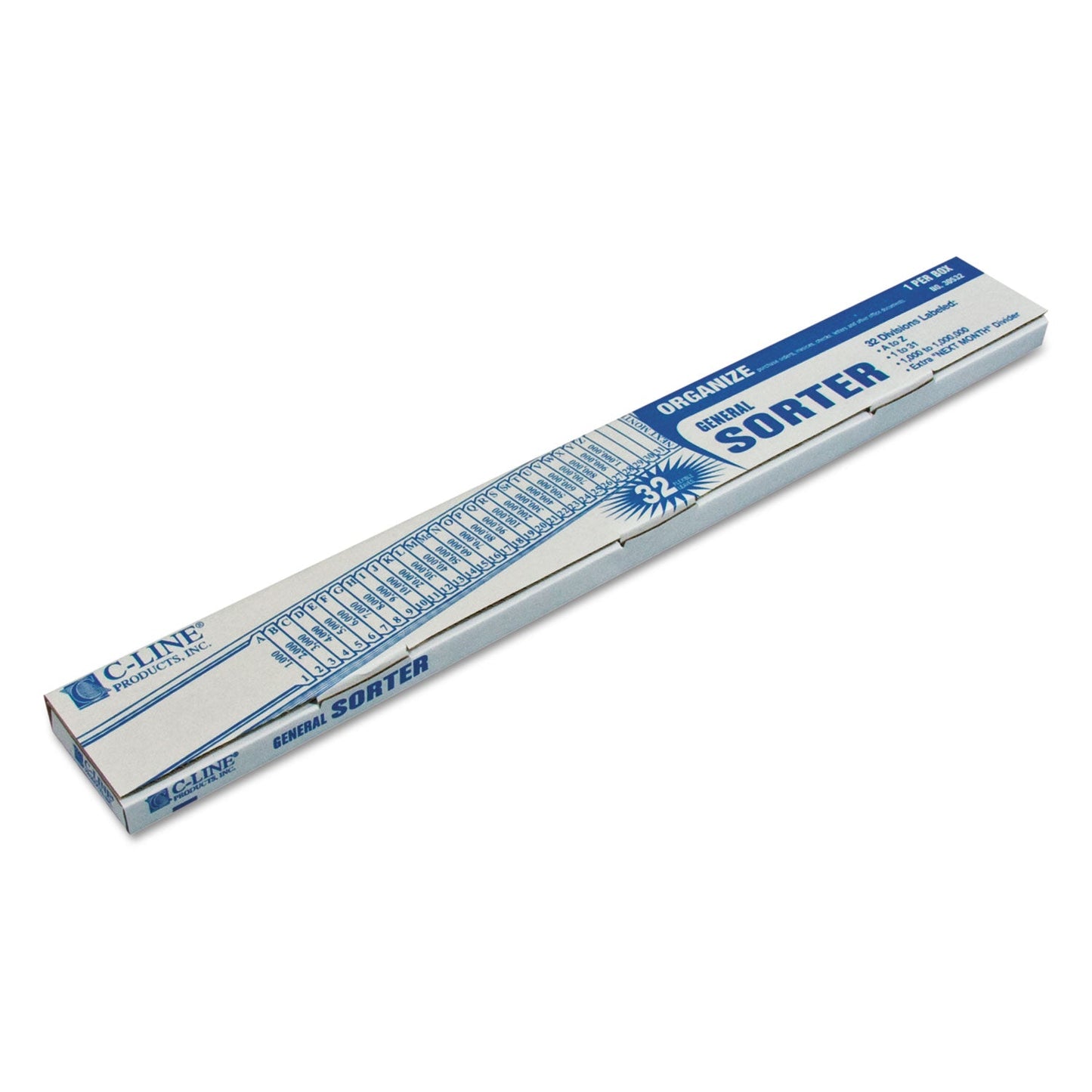 C-Line Plastic Indexed Sorter, 32 Dividers, Alpha/Numeric/Date Index, Letter Size, Blue Frame