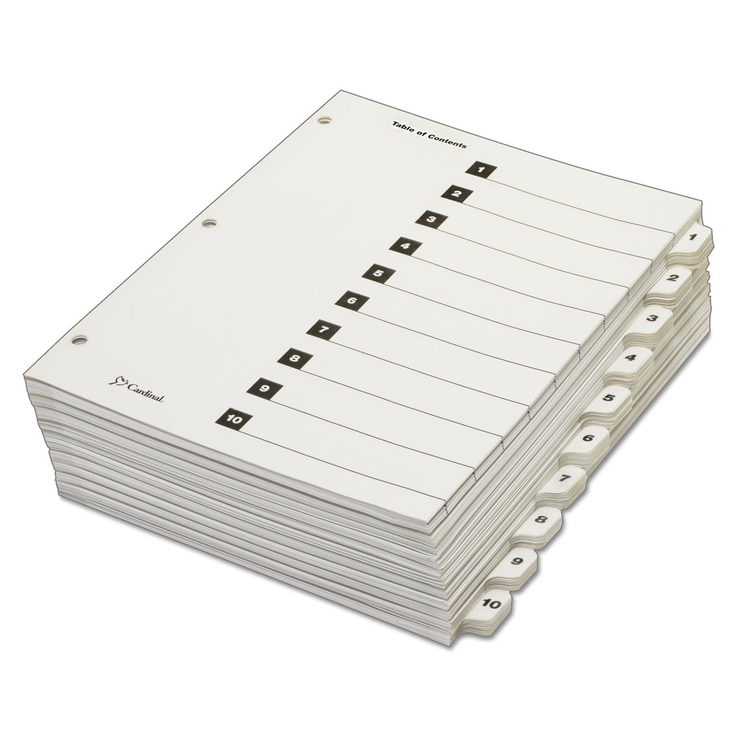 Cardinal QuickStep OneStep Printable Table of Contents and Dividers, 10-Tab, 1 to 10, 11 x 8.5, White, White Tabs, 24 Sets