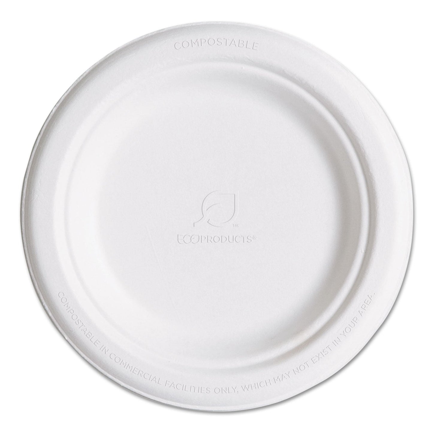 Eco-Products Renewable and Compostable Sugarcane Plates, 6" dia, Natural White, 1,000/Carton
