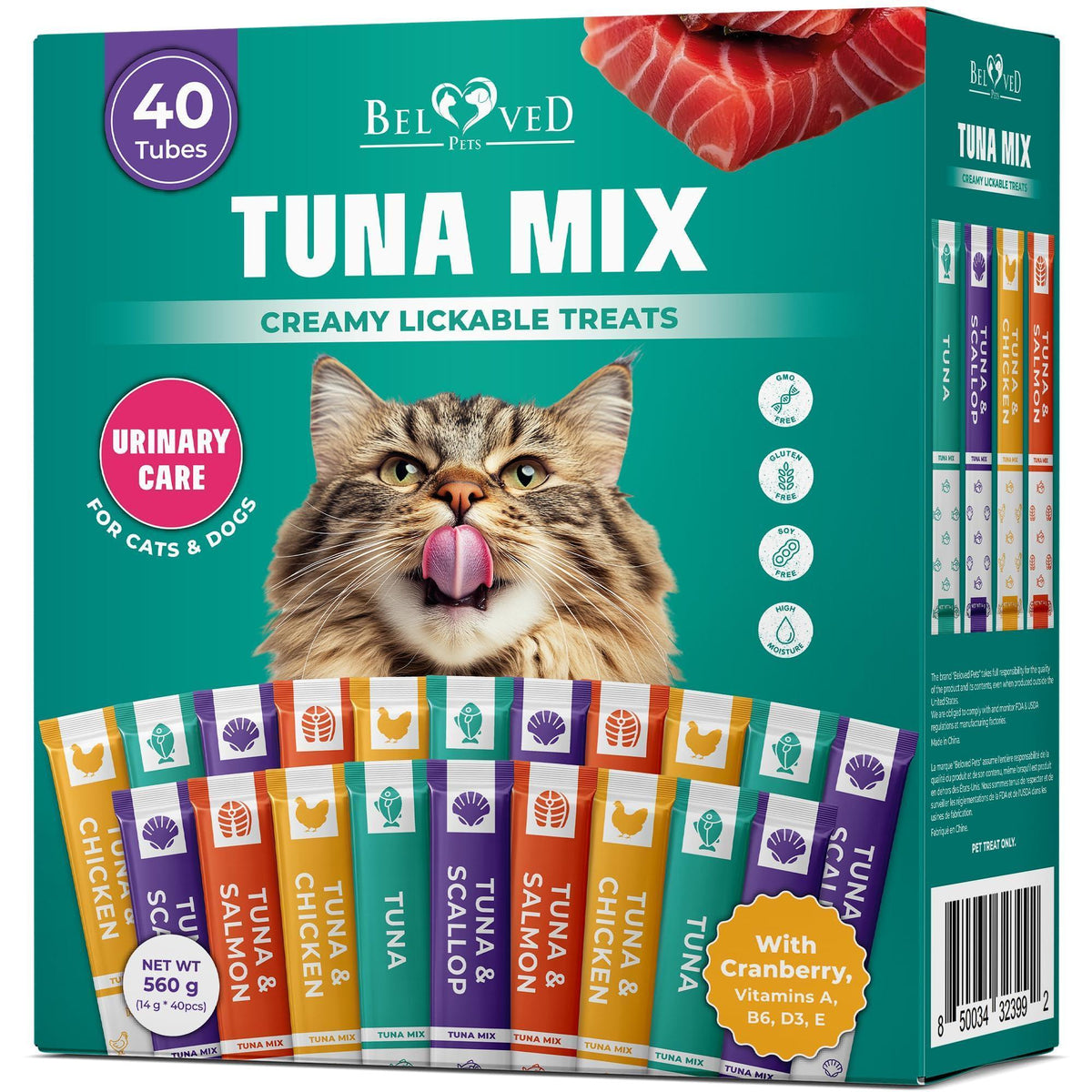 Creamy Lickable Cat Treats & Wet Squeeze Tubes – Tuna Mix Liquid Cat Snacks Urinary Care Multivitamin Treats for Cats & Small Dogs Lick Up – 40 Sticks