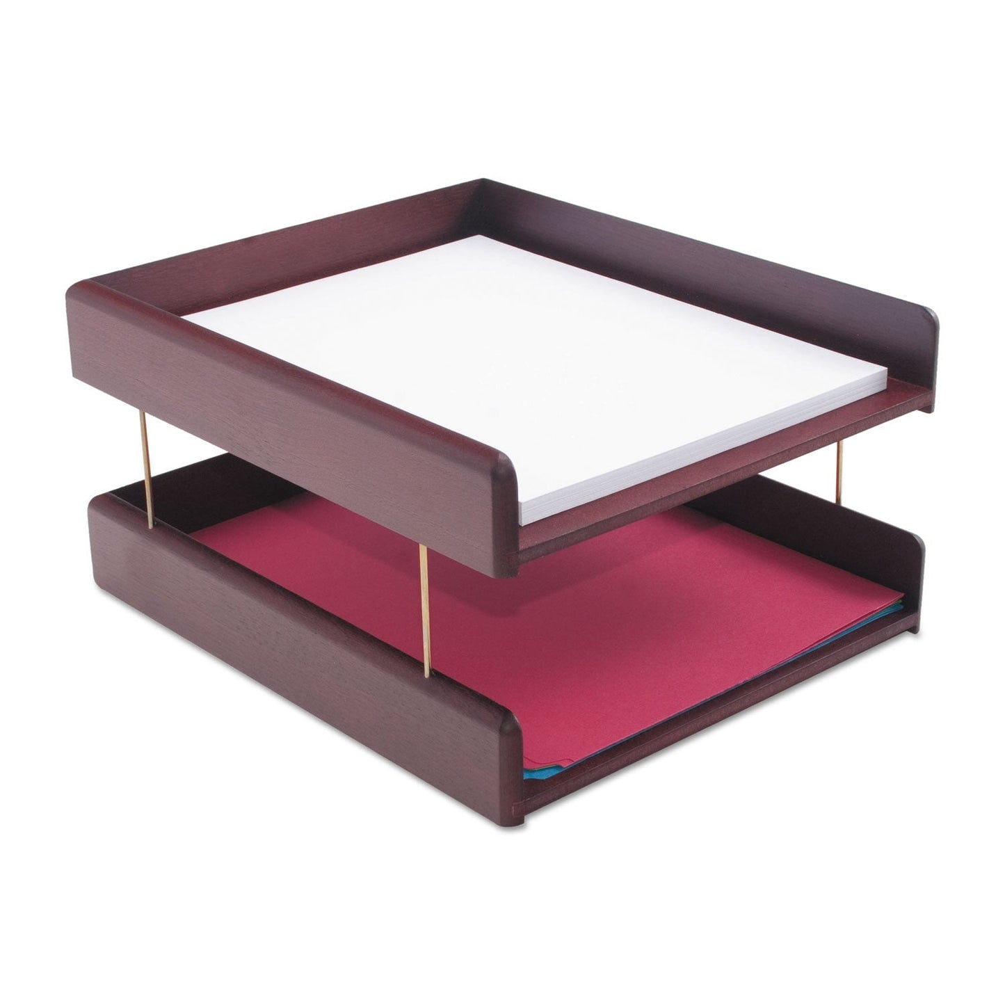 Carver Hardwood Stackable Desk Trays, 1 Section, Letter Size Files, 10.25" x 12.5" x 2.5", Mahogany
