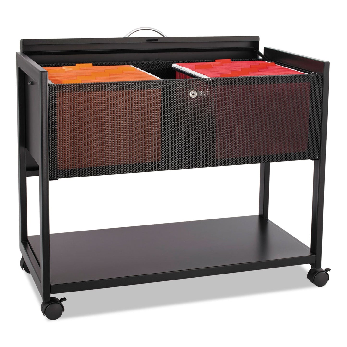 Safco Locking Top Mobile Tub File, Metal, 1 Shelf, 1 Bin, 33.25" x 17" x 27", Black