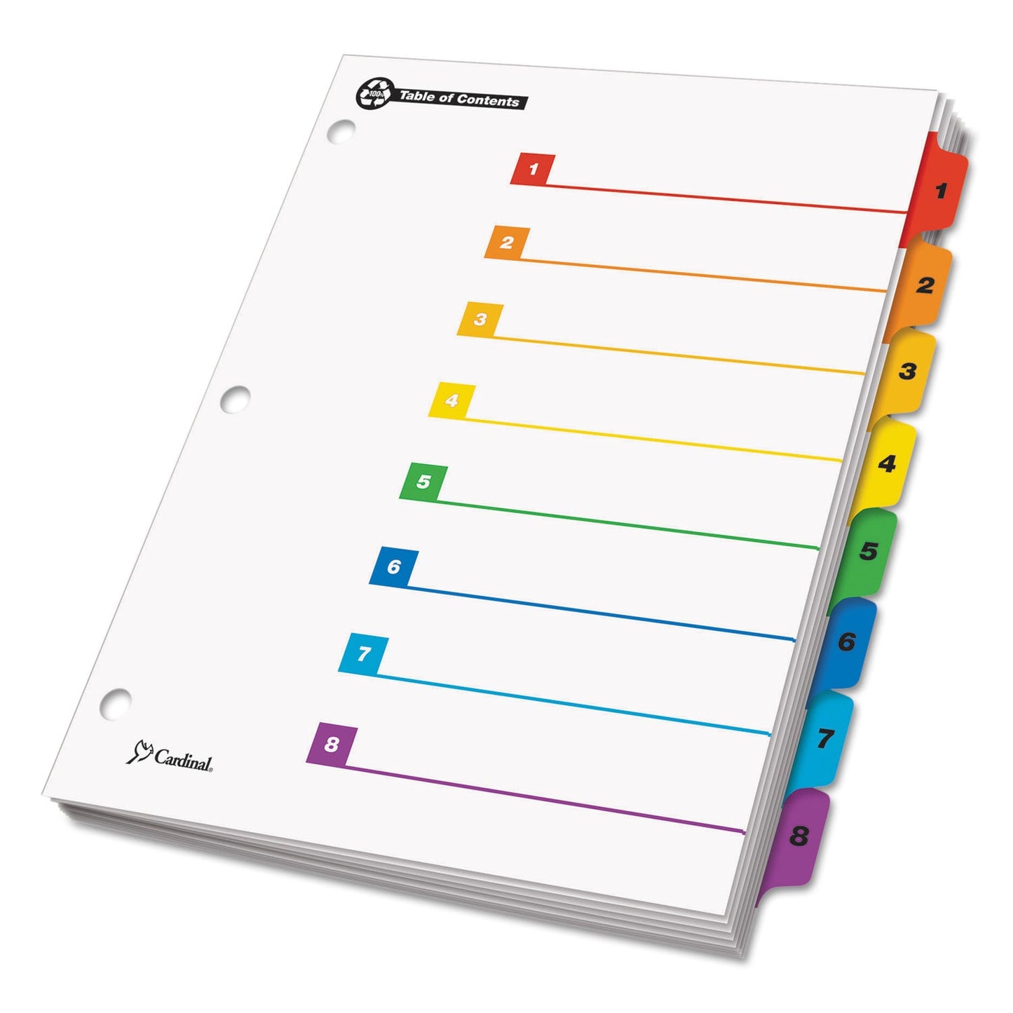 Cardinal OneStep 100% Recycled Printable Table of Contents Dividers, 8-Tab, 1 to 8, 11 x 8.5, White, 1 Set