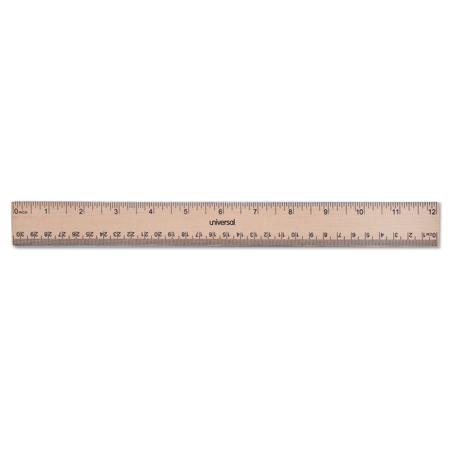 Universal Flat Wood Ruler w/Double Metal Edge, Standard, 12" Long, Clear Lacquer Finish