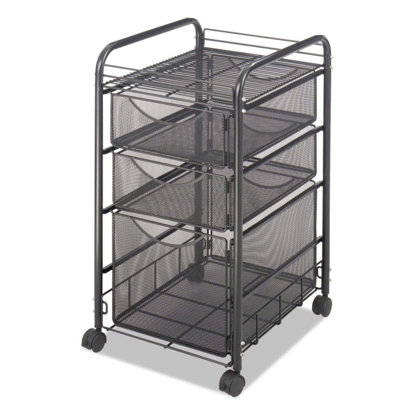 Safco Onyx Mesh Mobile File with Two Supply Drawers, Metal, 1 Shelf, 3 Drawers, 15.75" x 17" x 27", Black