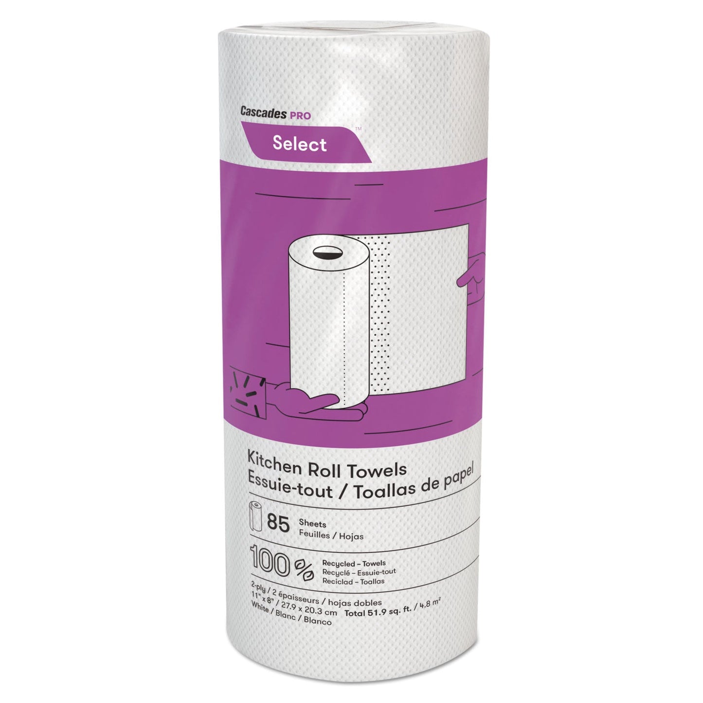 Cascades PRO Select Kitchen Roll Towels, 2-Ply, 8 x 11, 85/Roll, 30/Carton