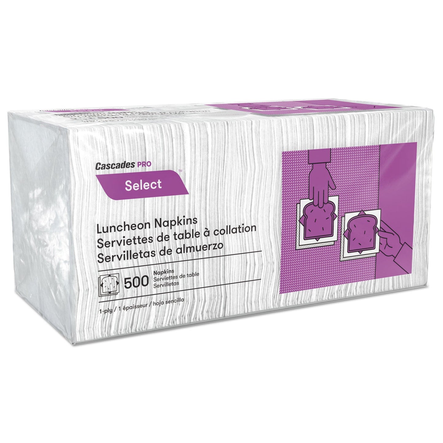 Cascades PRO Select Luncheon Napkins, 1 Ply, 12 x 12, White, 500/Pack, 6,000/Carton