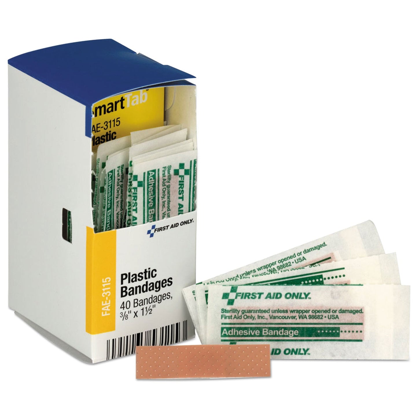 First Aid Only Refill for SmartCompliance General Business Cabinet, Plastic Bandages, 3/8 x 1 2/3, 40/Bx