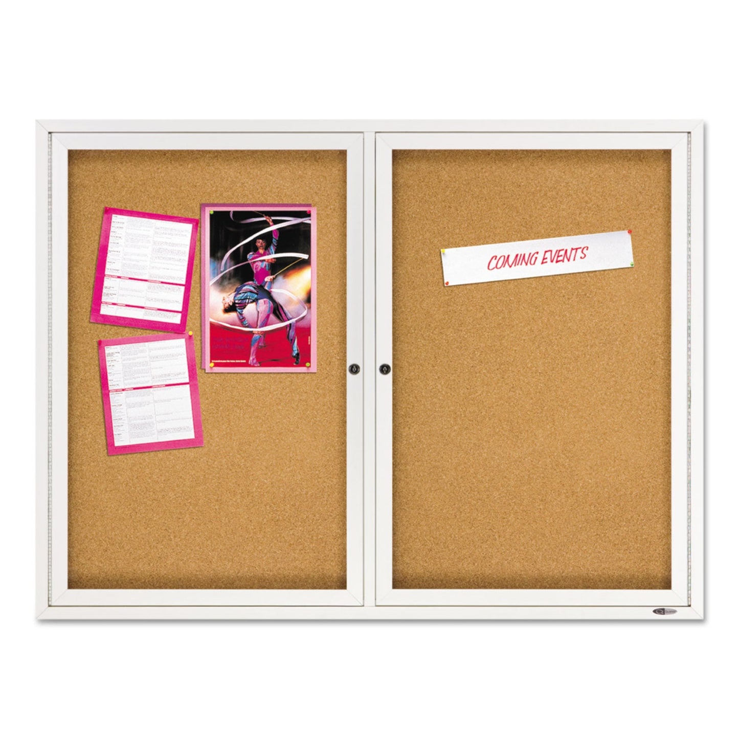 Quartet Enclosed Bulletin Board, Natural Cork/Fiberboard, 48 x 36, Silver Aluminum Frame