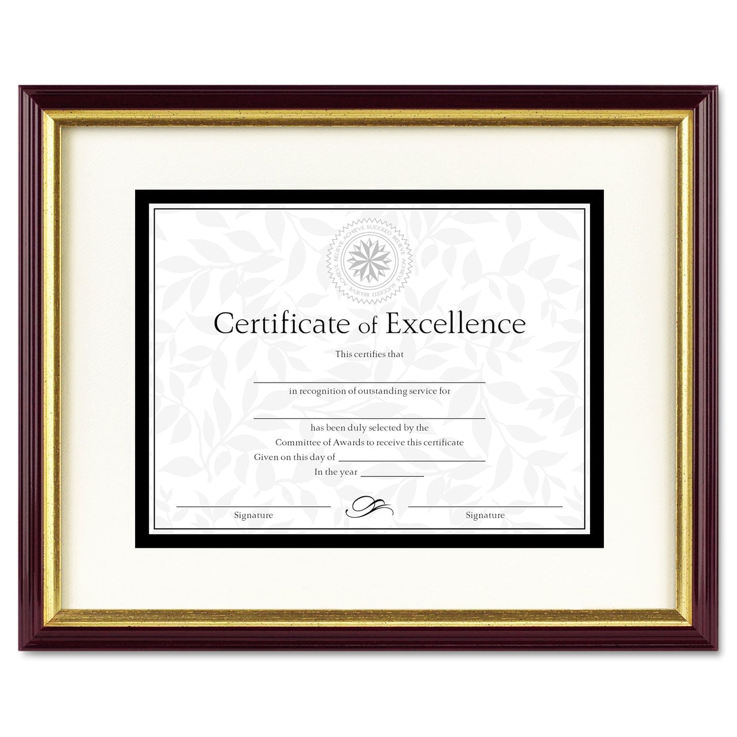 DAX Document/Certificate Frame with Mat, Frame Size: 15.4 x 12.4 x 0.9, Insert Sizes: 8.5 x 11; 11 x 14, Plastic, Mahogany/Gold