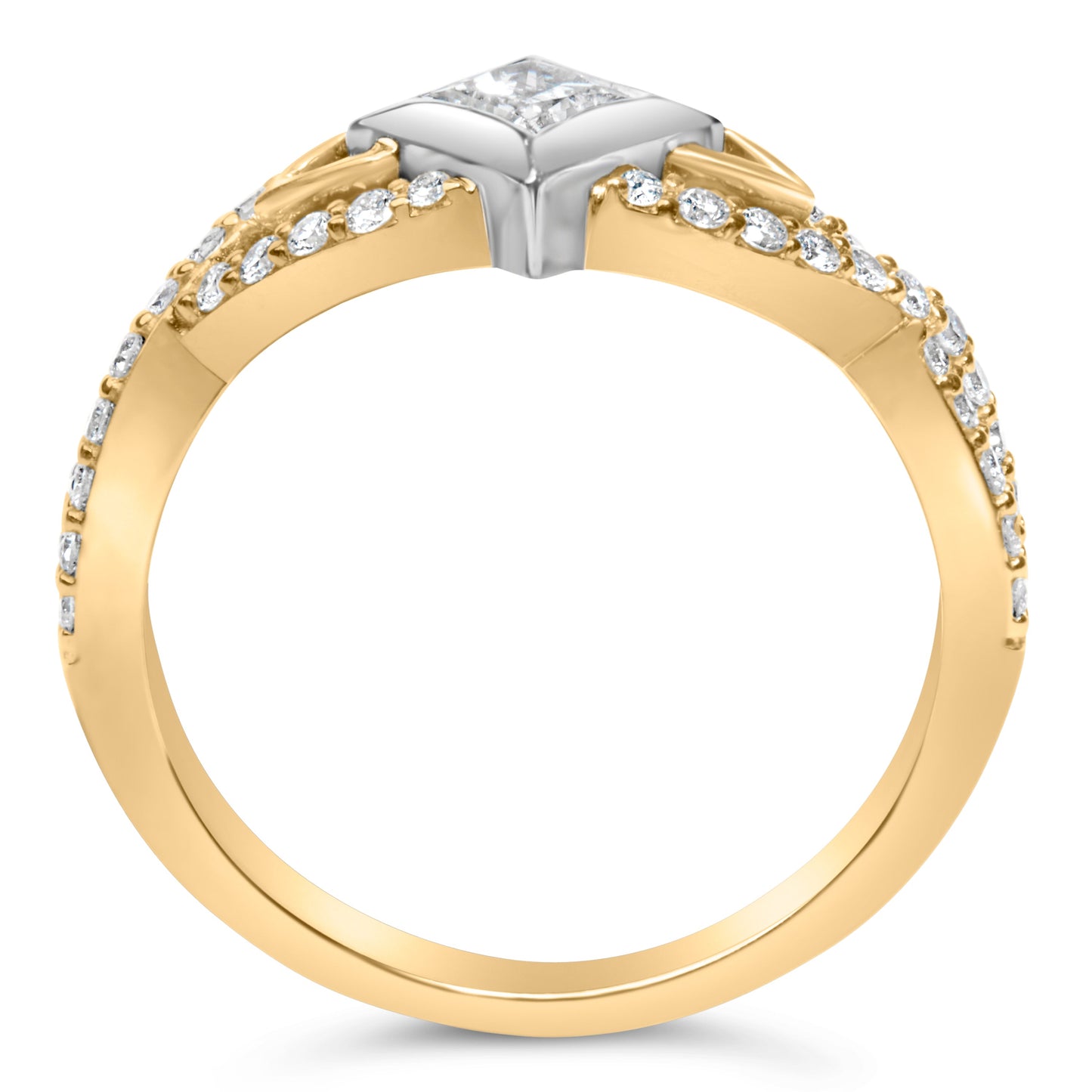 10K Two Tone Color 2/3 Cttw Diamond Kite and Twist Shank Ring (H-I Color,SI2-I1 Clarity)