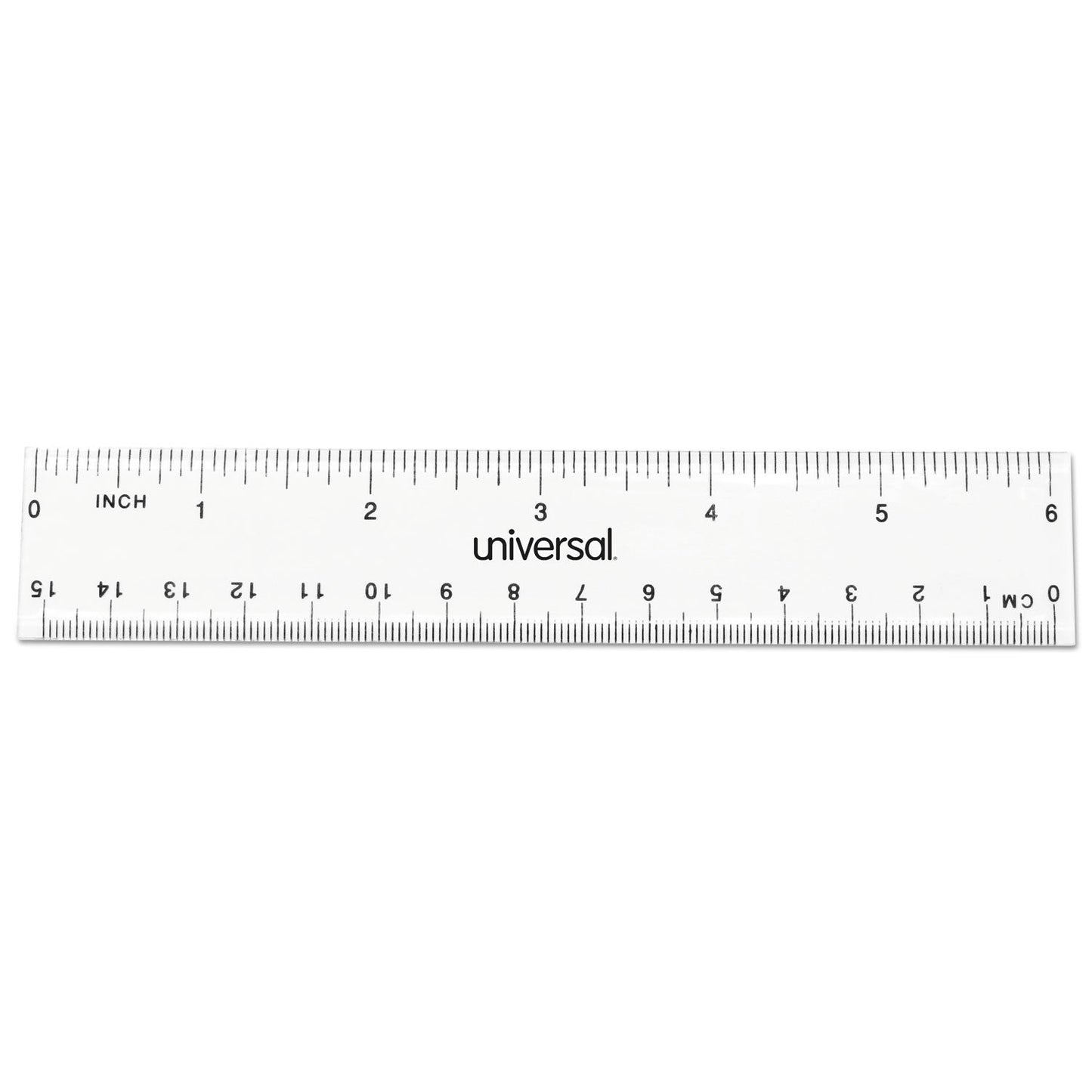 Universal Clear Plastic Ruler, Standard/Metric, 6" Long, Clear, 2/Pack