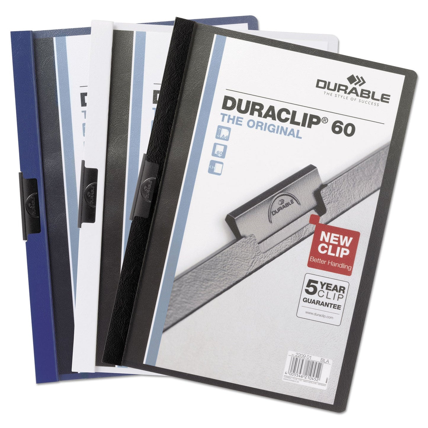 Durable DuraClip Report Cover with Clip Fastener, 8.5 x 11, Clear/Navy, 25/Box