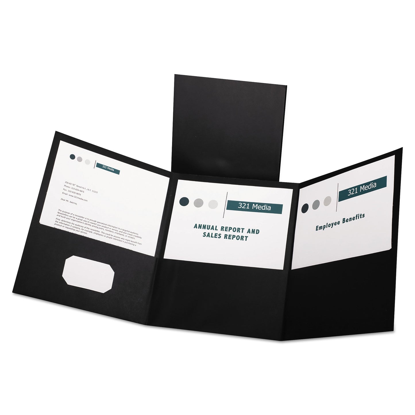 Oxford Tri-Fold Folder w/3 Pockets, 150-Sheet Capacity, 11 x 8.5, Black, 20/Box