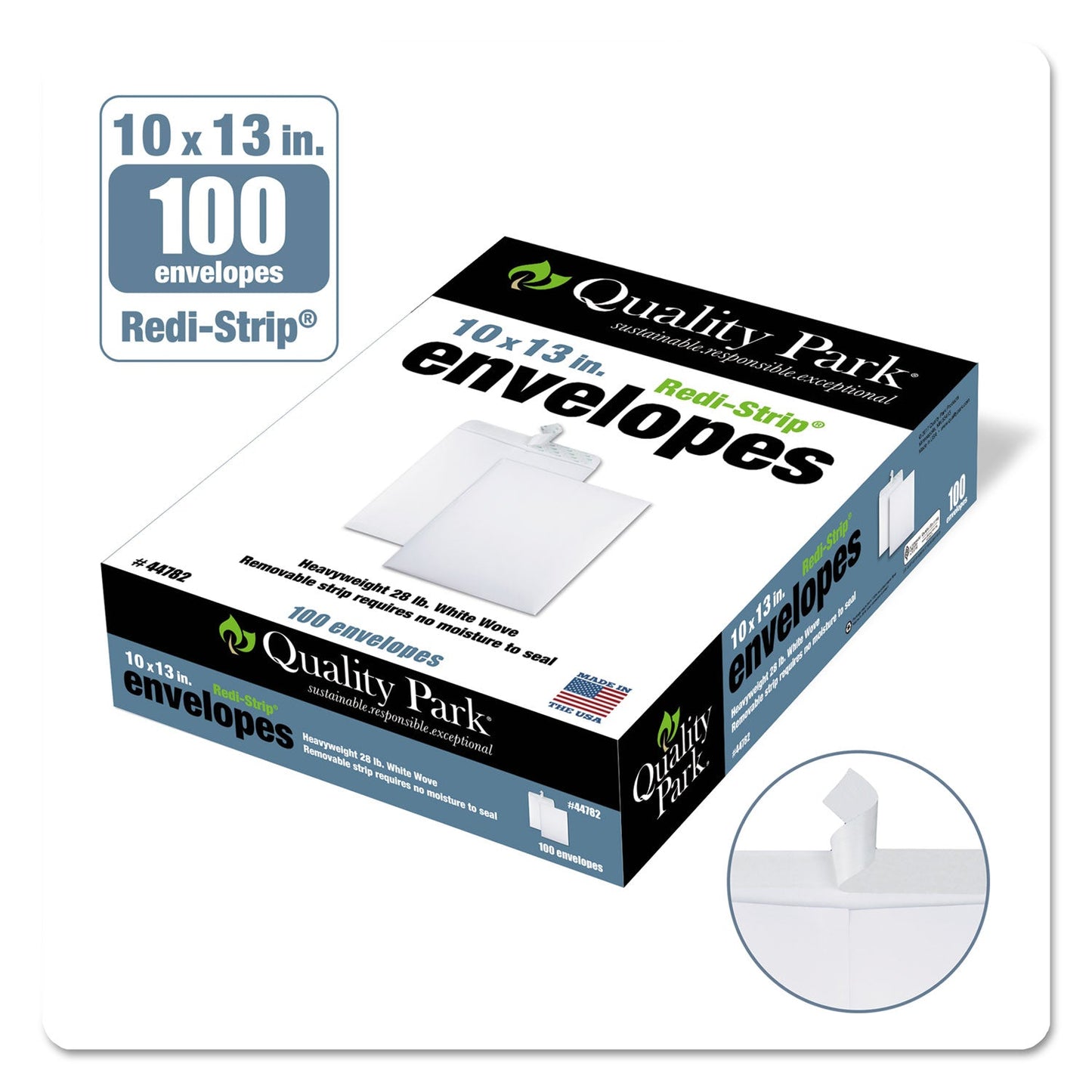 Quality Park Redi-Strip Catalog Envelope, #13 1/2, Cheese Blade Flap, Redi-Strip Adhesive Closure, 10 x 13, White, 100/Box