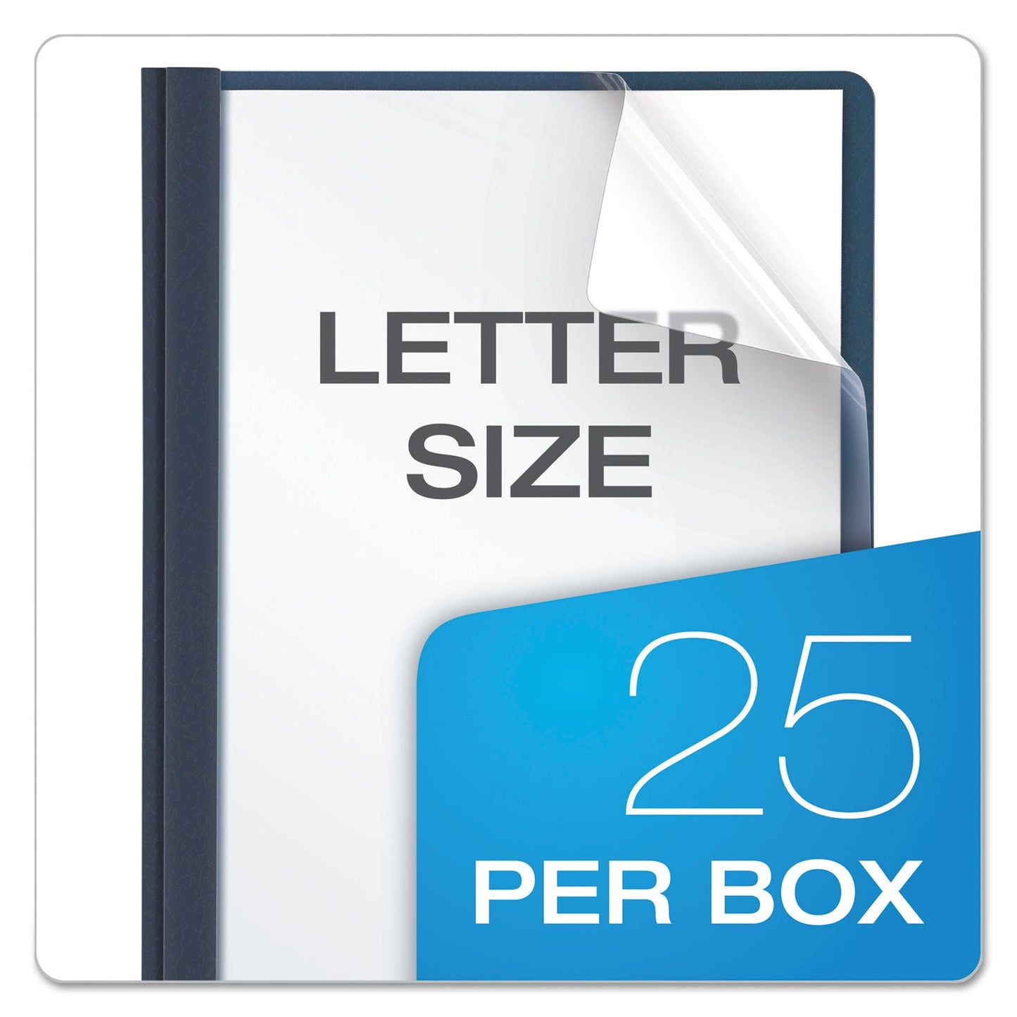 Oxford Clear Front Standard Grade Report Cover, Three-Prong Fastener, 0.5" Capacity, 8.5 x 11, Clear/Dark Blue, 25/Box