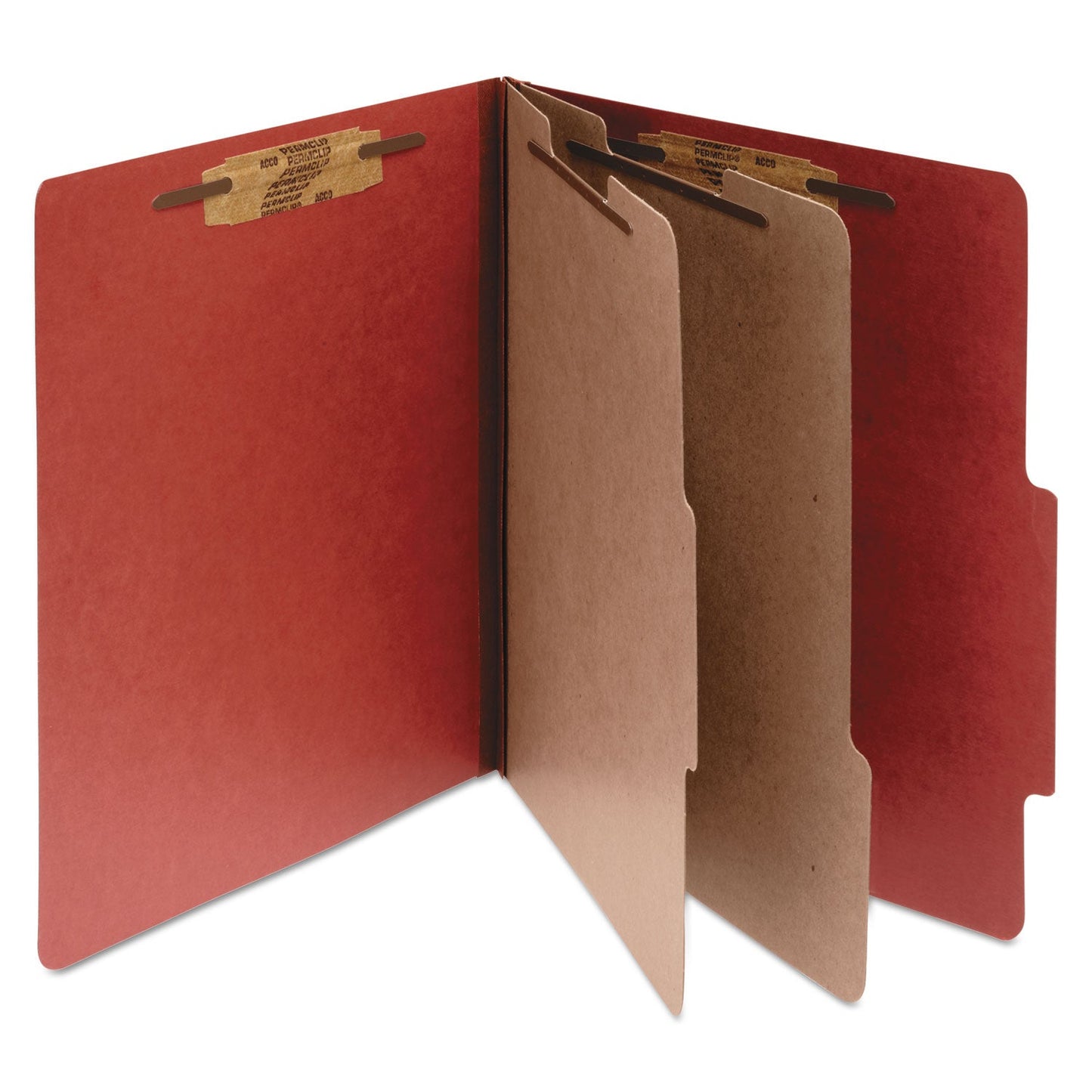 ACCO Pressboard Classification Folders, 2 Dividers, Legal Size, Earth Red, 10/Box