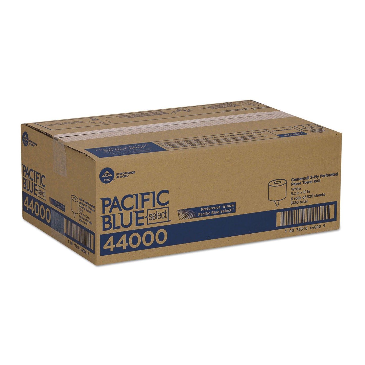 Georgia Pacific Pacific Blue Select 2-Ply Center-Pull Perf Wipers, 2-Ply, 8.25 x 12, White, 520/Roll, 6 Rolls/Carton