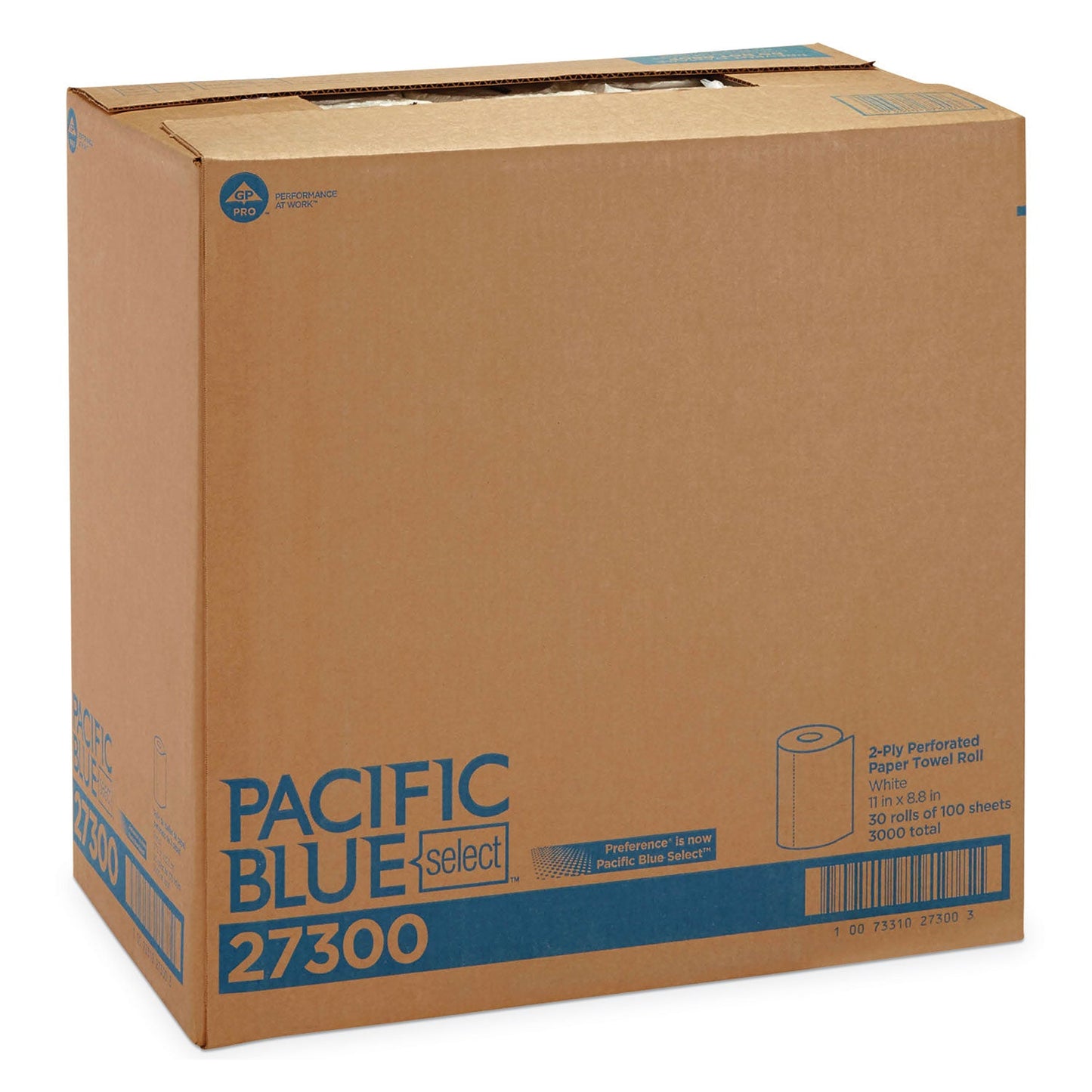 Georgia Pacific Pacific Blue Select Two-Ply Perforated Paper Kitchen Roll Towels, 2-Ply, 11 x 8.88, White, 100/Roll