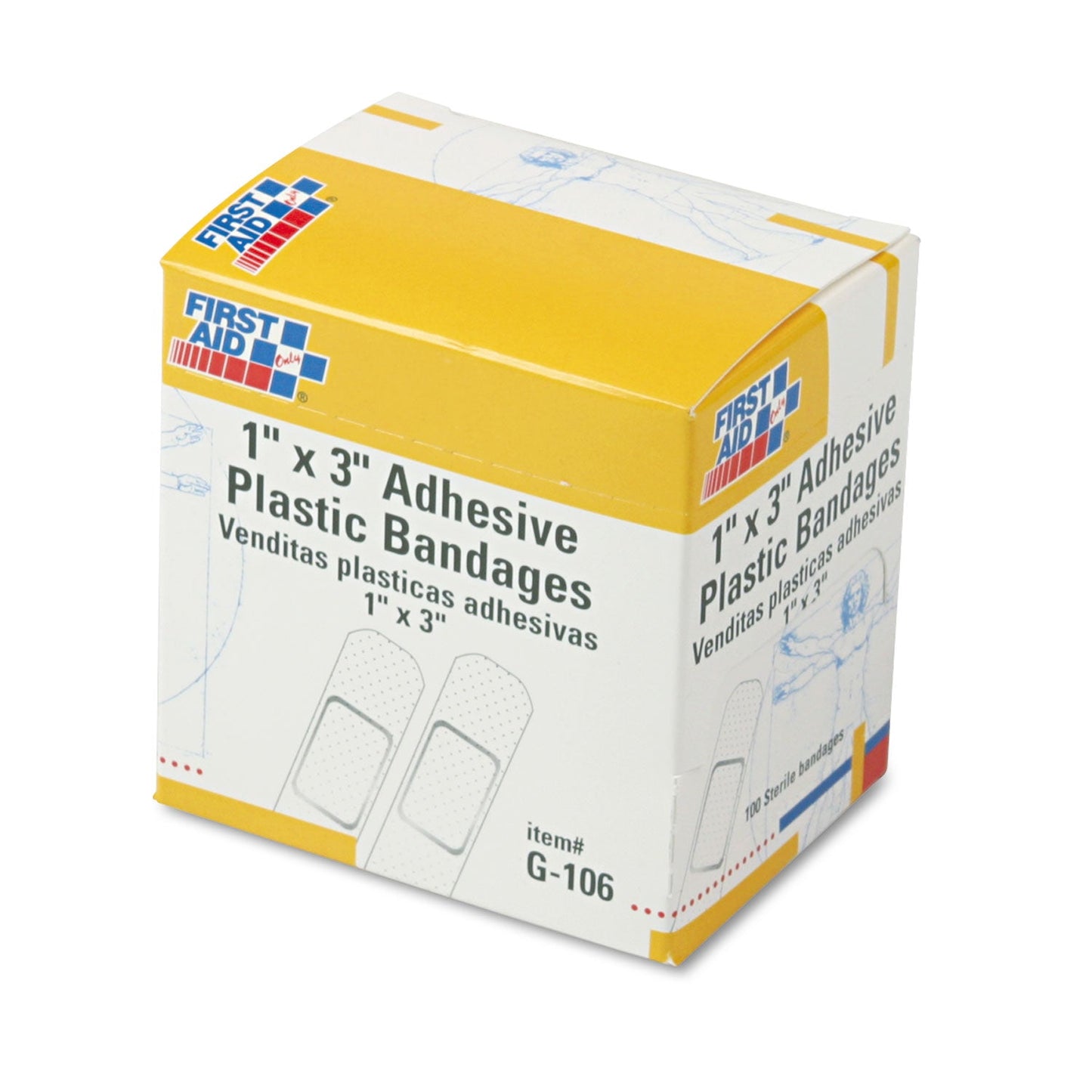 First Aid Only Plastic Adhesive Bandages, 1 x 3, 100/Box