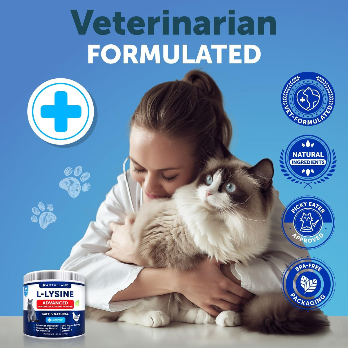 Lysine for Cats 900 mg Lysine Powder for Cats Eye & Respiratory Health