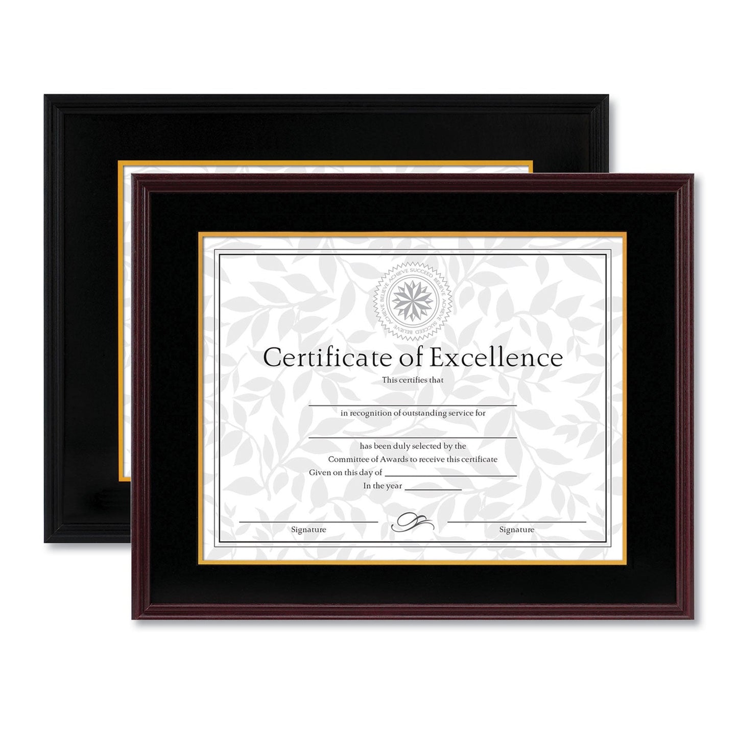 DAX Hardwood Document/Certificate Frame w/Mat, 11 x 14, 8.5 x 11, Black