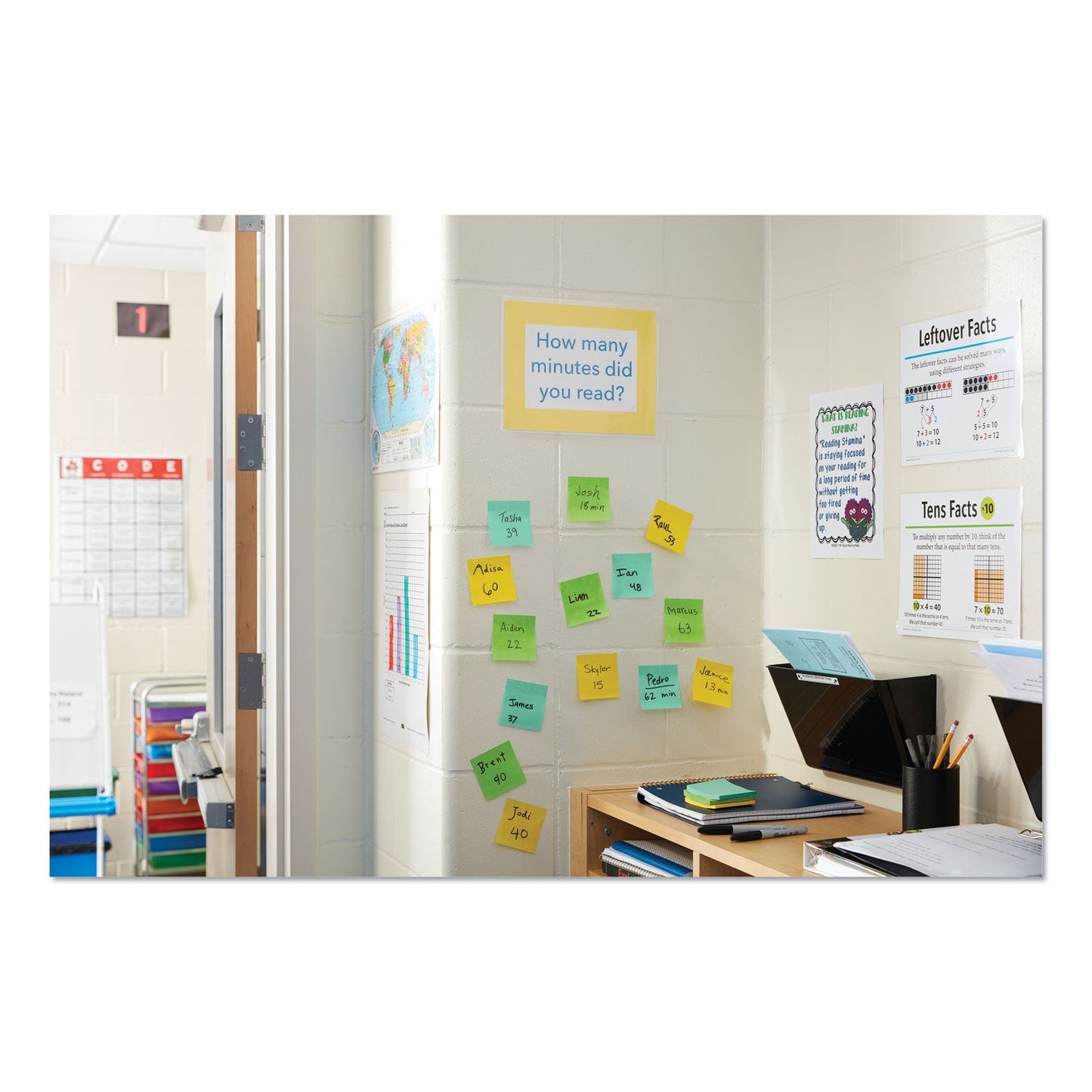 Post-it Water-Resistant Self-Stick Notes, 3" x 3", Green, 45 Sheets/Pad, 3 Pads/Pack