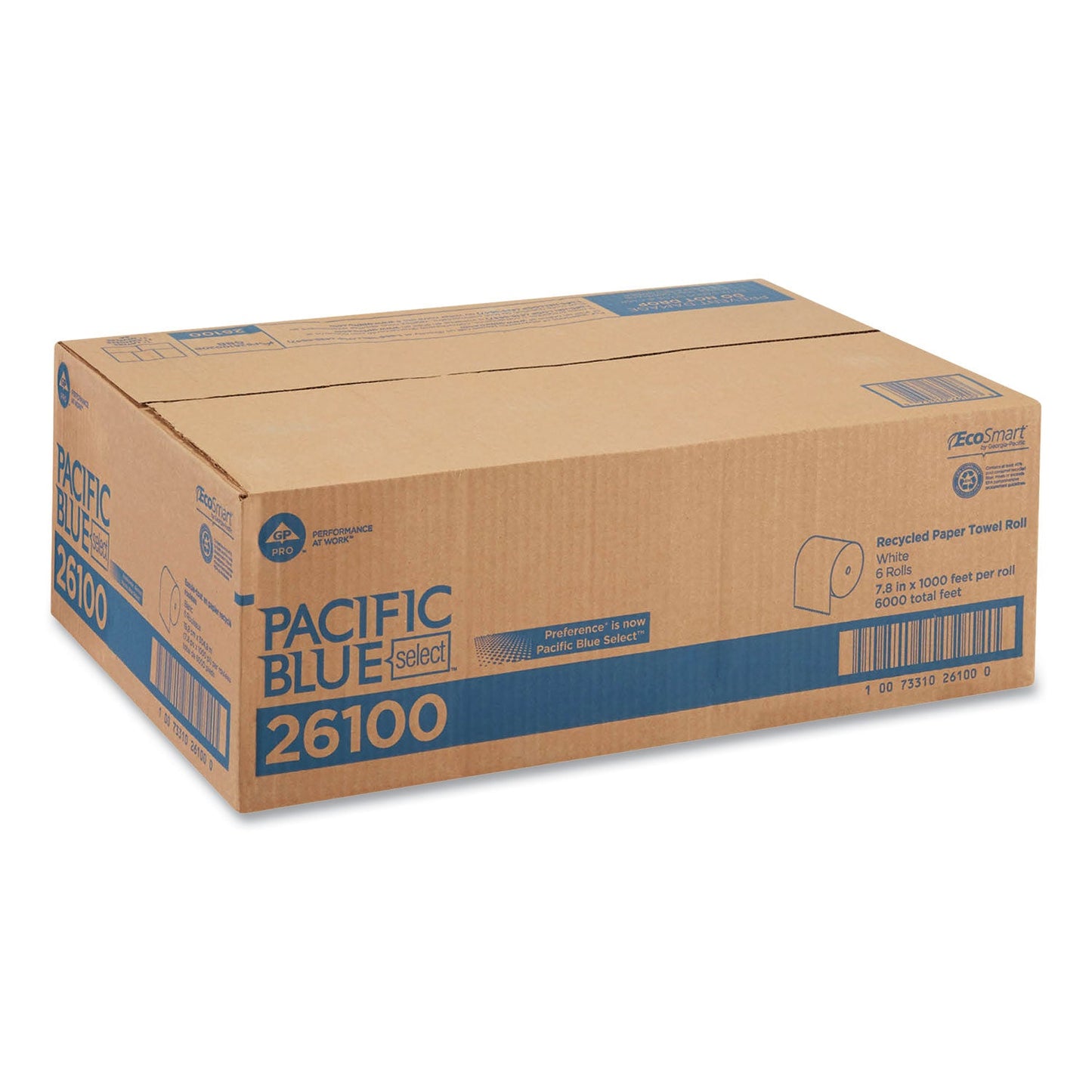 Georgia Pacific Pacific Blue Basic Nonperf Paper Towels, 7.78 x 1,000 ft, White, 6 Rolls/Carton