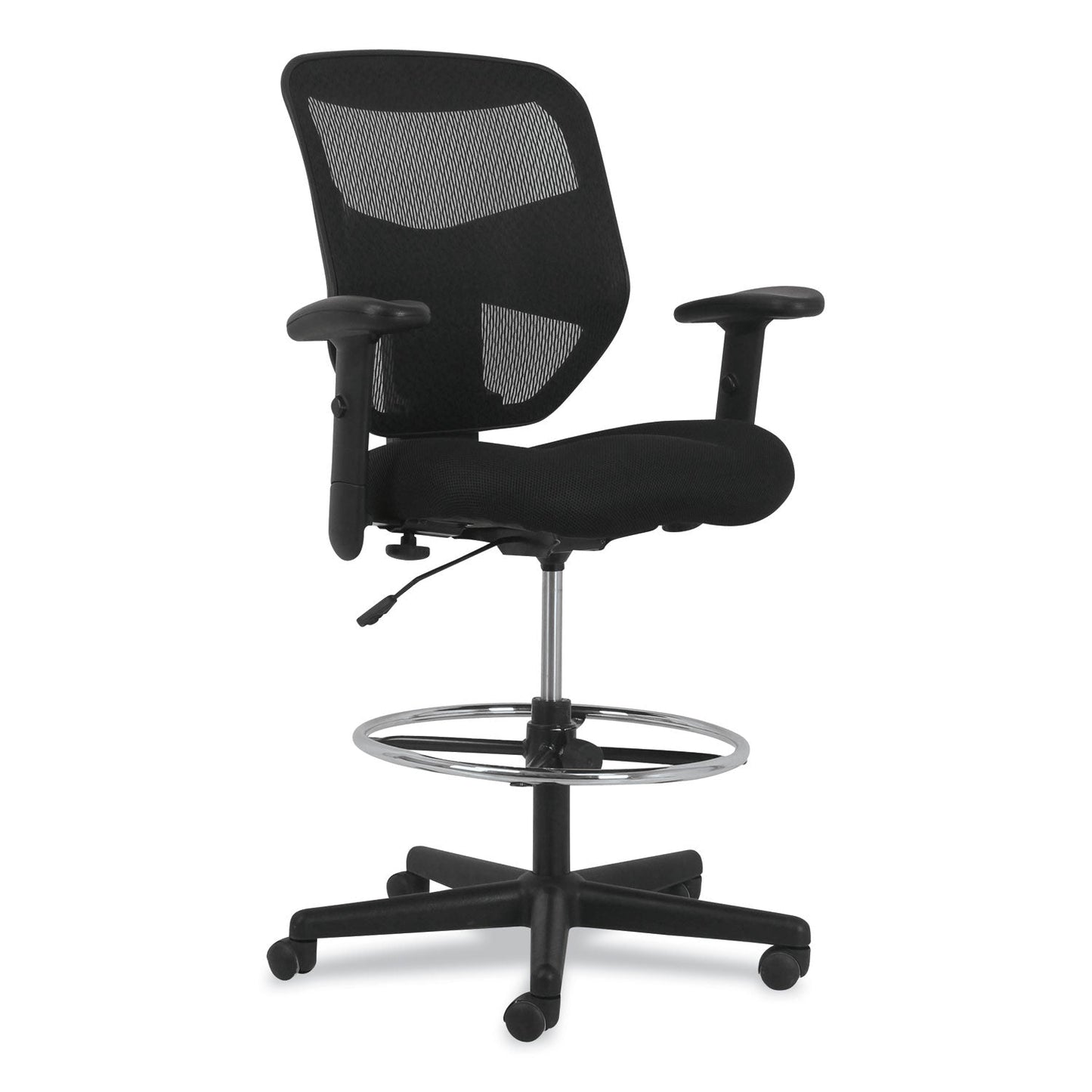HON Prominent High-Back Task Stool, Supports Up to 250 lb, 21" to 28.1" Seat Height, Black