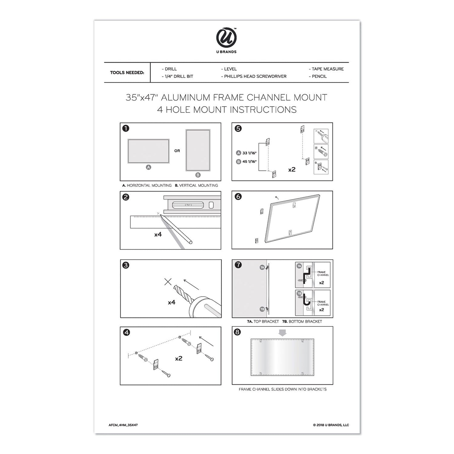 U Brands PINIT Magnetic Dry Erase Board, 48 x 36, White