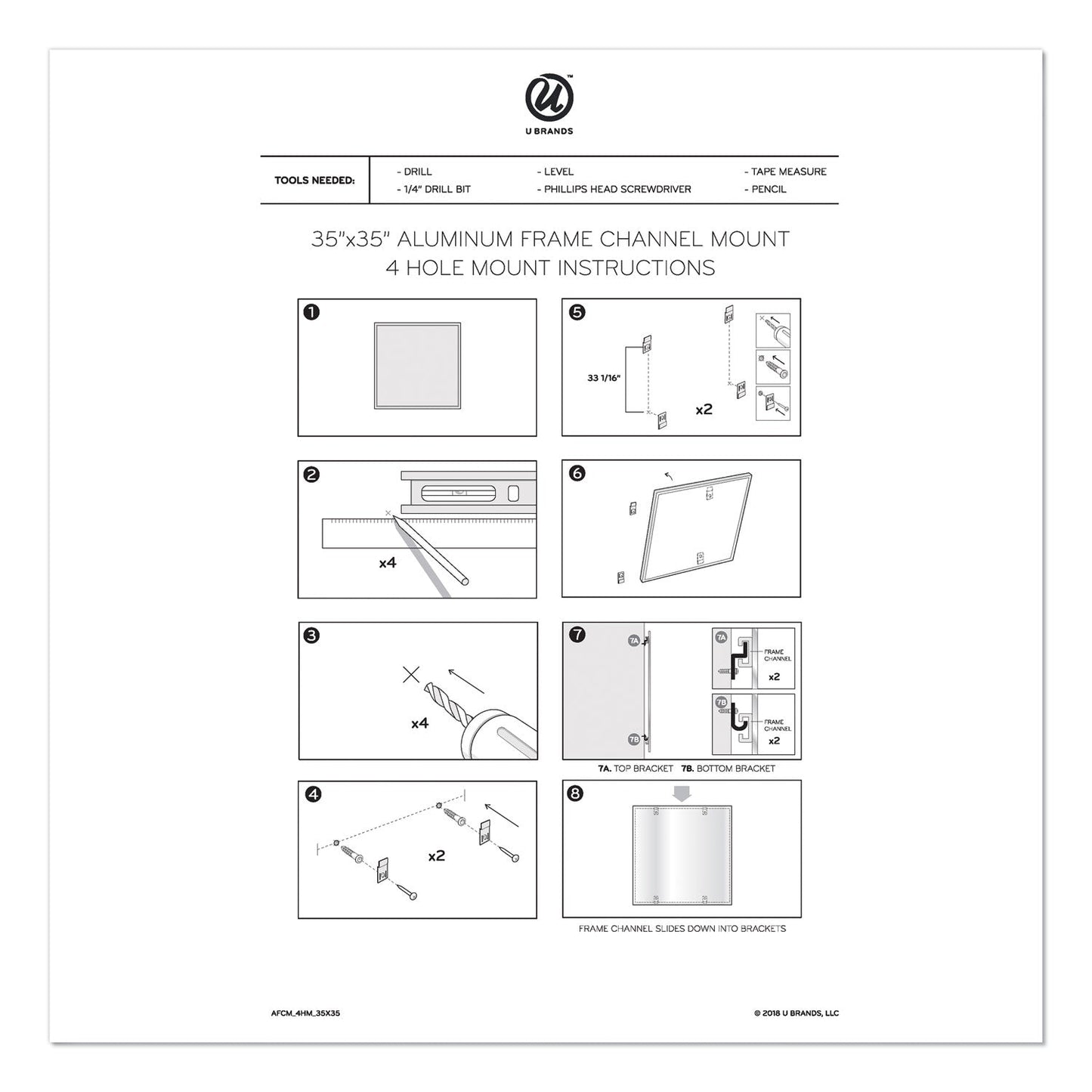 U Brands PINIT Magnetic Dry Erase Board, 36 x 36, White