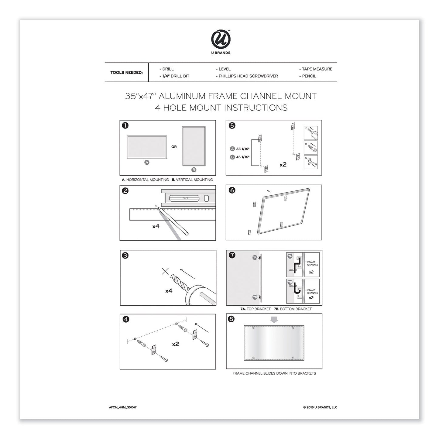 U Brands PINIT Magnetic Dry Erase Undated One Month Calendar, 48 x 36, White